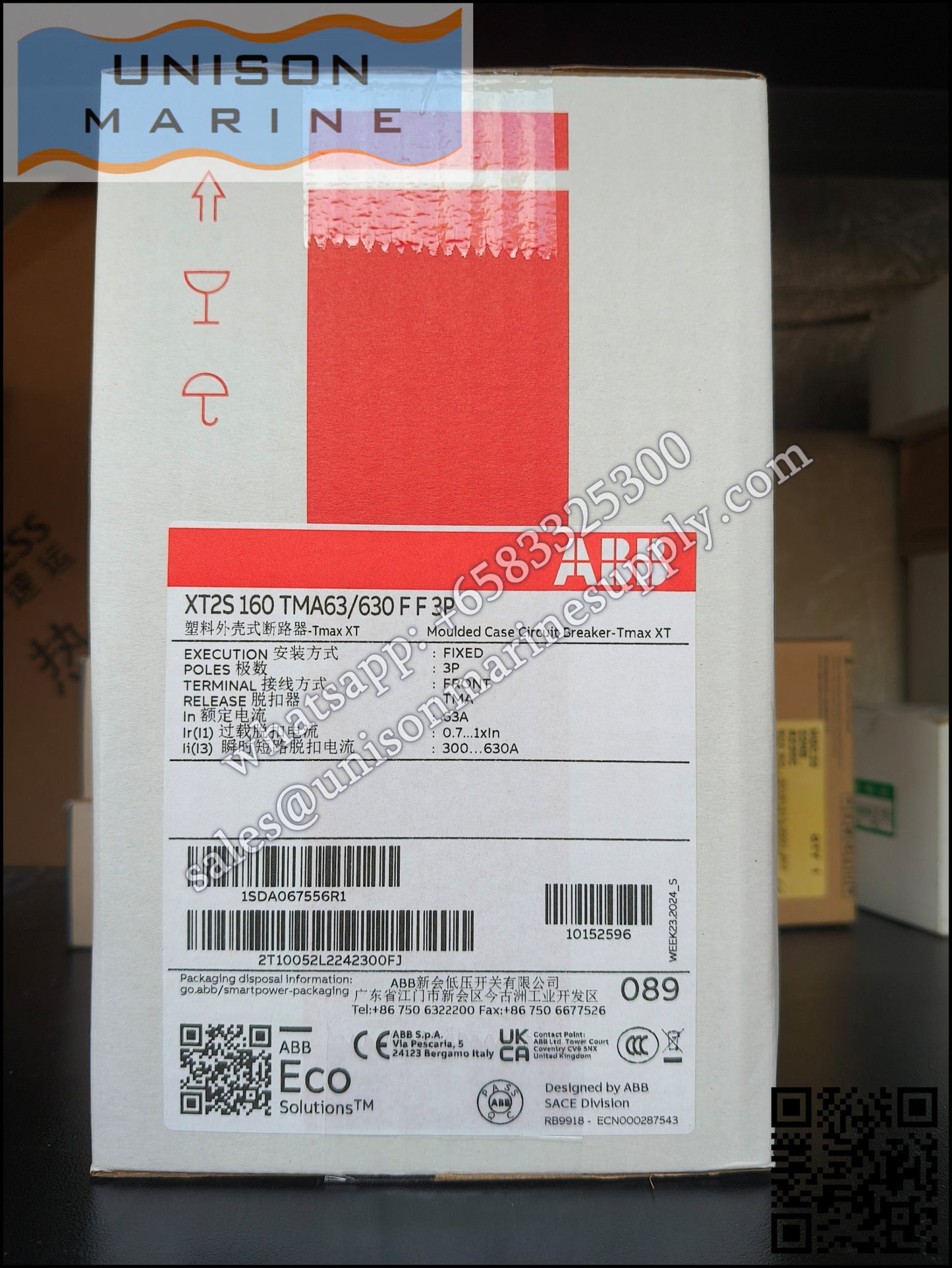 ABB SACE Tmax XT Circuit Breakers: XT2S 160 TMA 63-630 3p F F, 1SDA067556R1