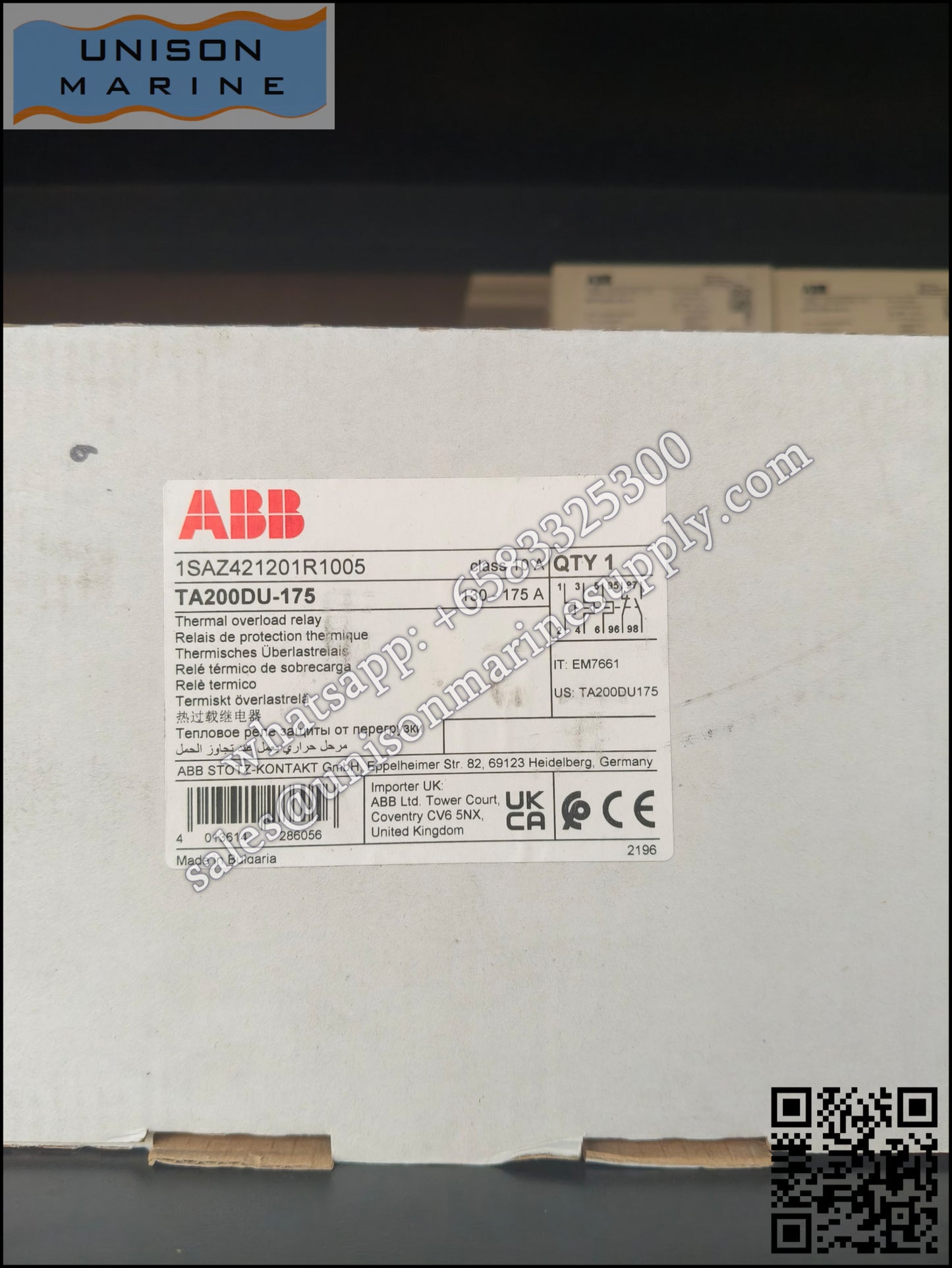 ABB Thermal Overload Relay 1 NO/1 NC:TA200DU-175（130...175A）,1SAZ421201R1005