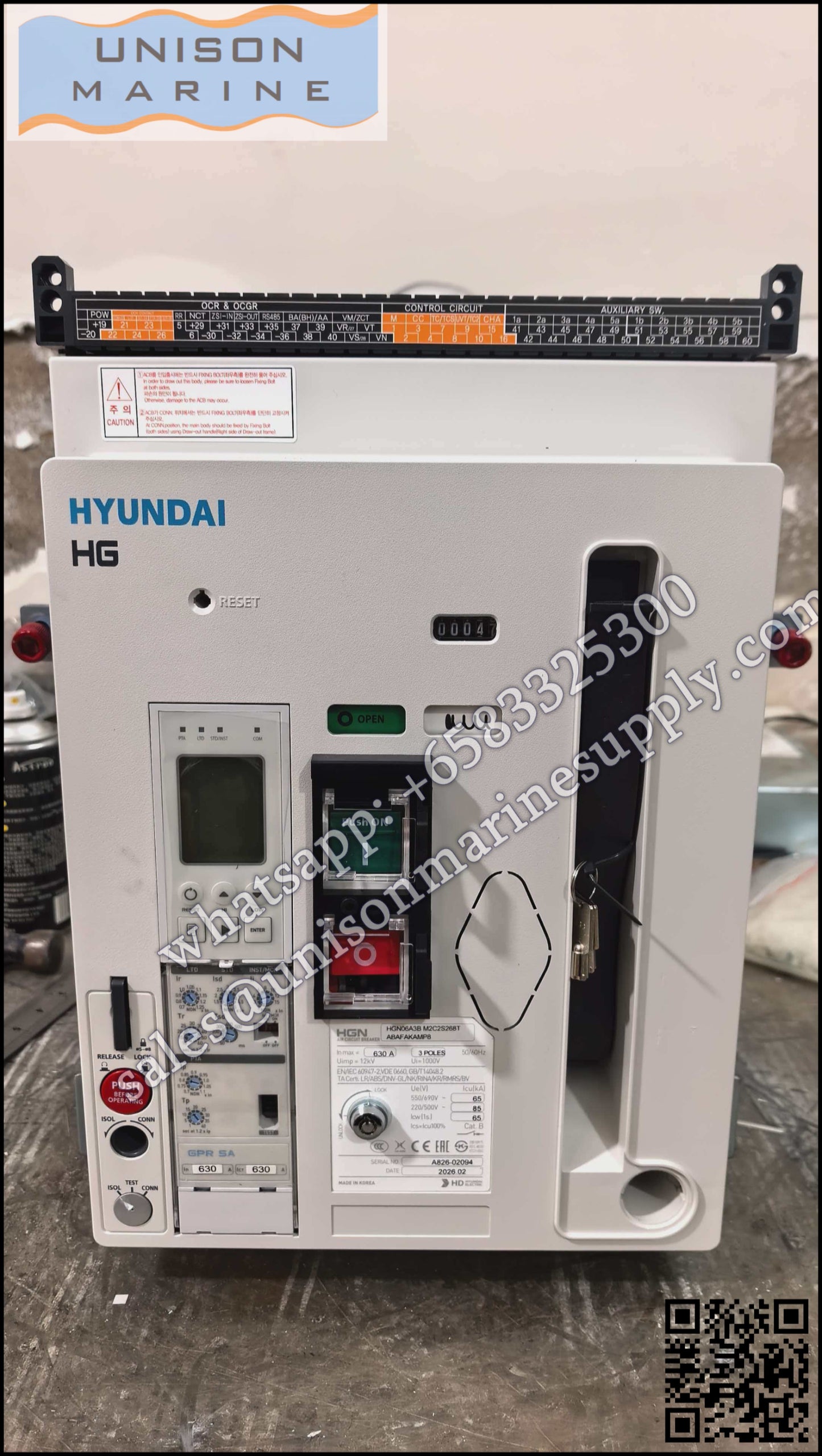 Hyundai Marine Air Circuit Breakers(ACB) ：HGN06 3P Draw-out Type