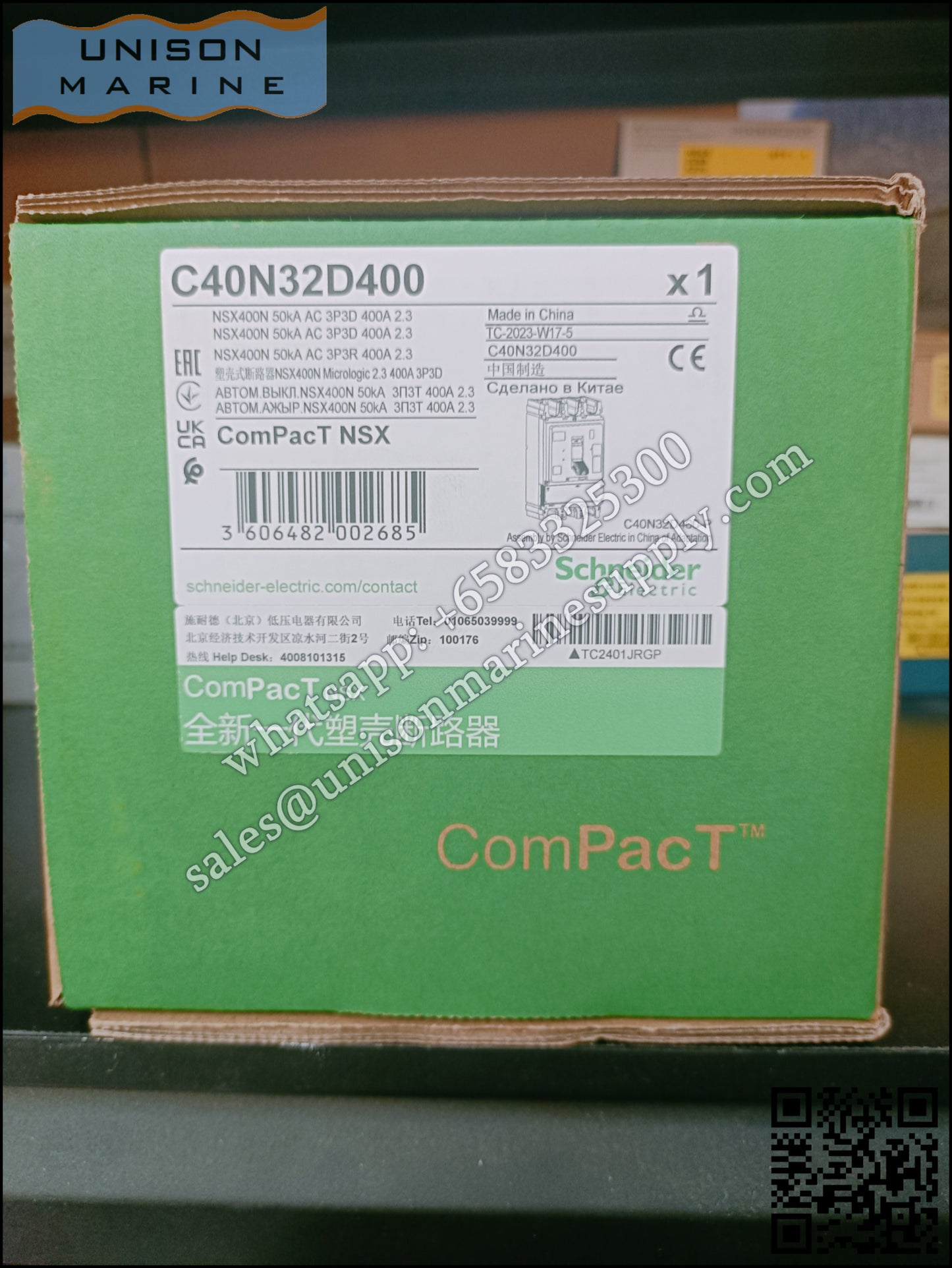 Schneider Electric circuit breaker - ComPacT NSX400N, 50 kA (415 VAC), MicroLogic 2.3 400A, 3P3D