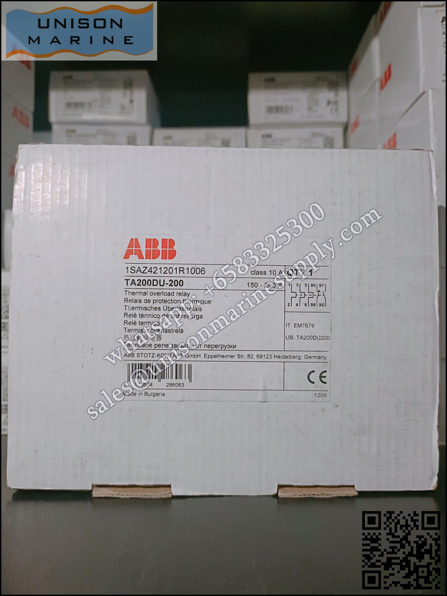 ABB Thermal Overload Relay 1 NO/1 NC:TA200DU-200（150...200A）,1SAZ421201R1006