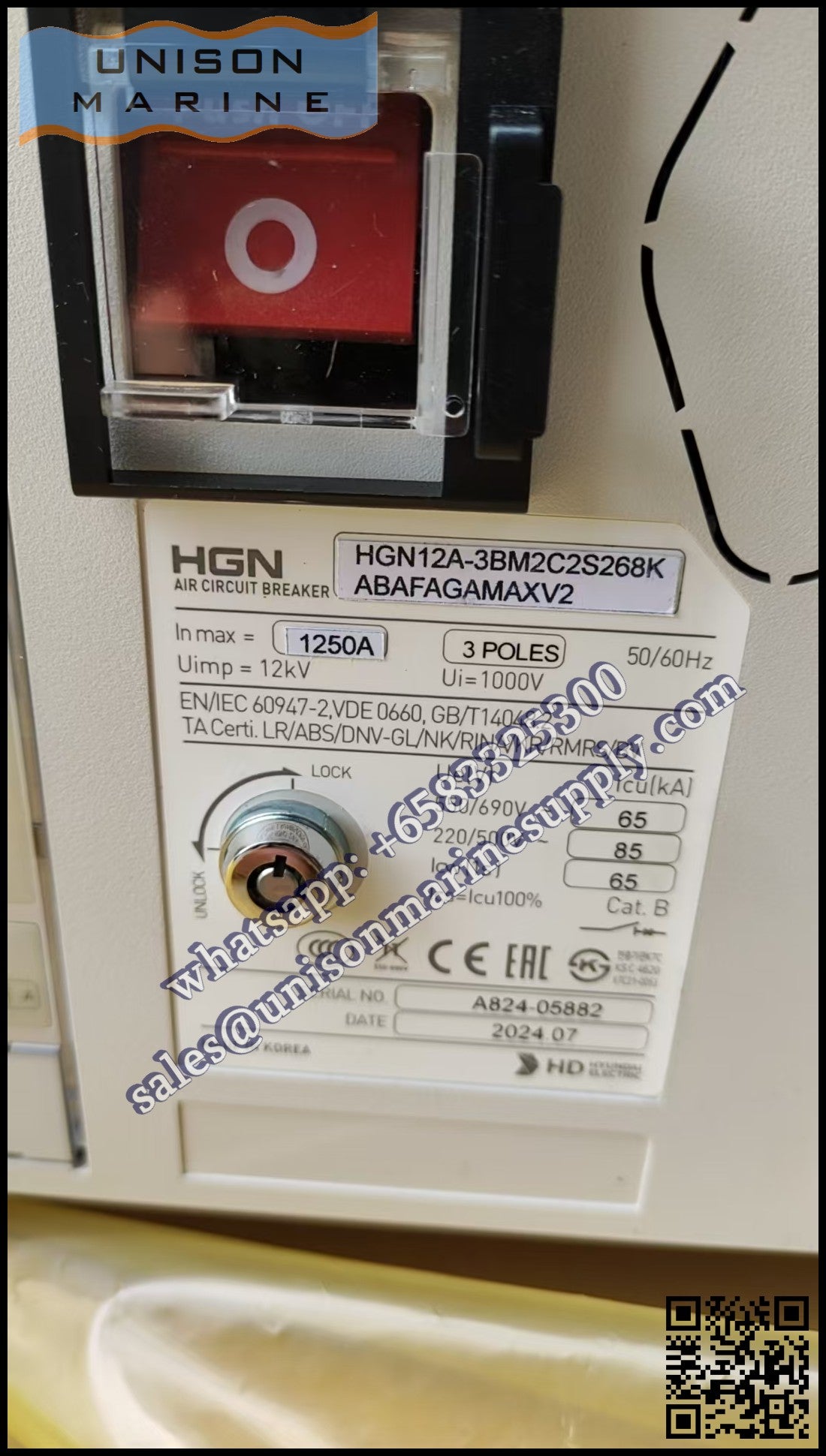 Hyundai Marine Air Circuit Breakers(ACB) ：HGN12 3P Draw-out Type