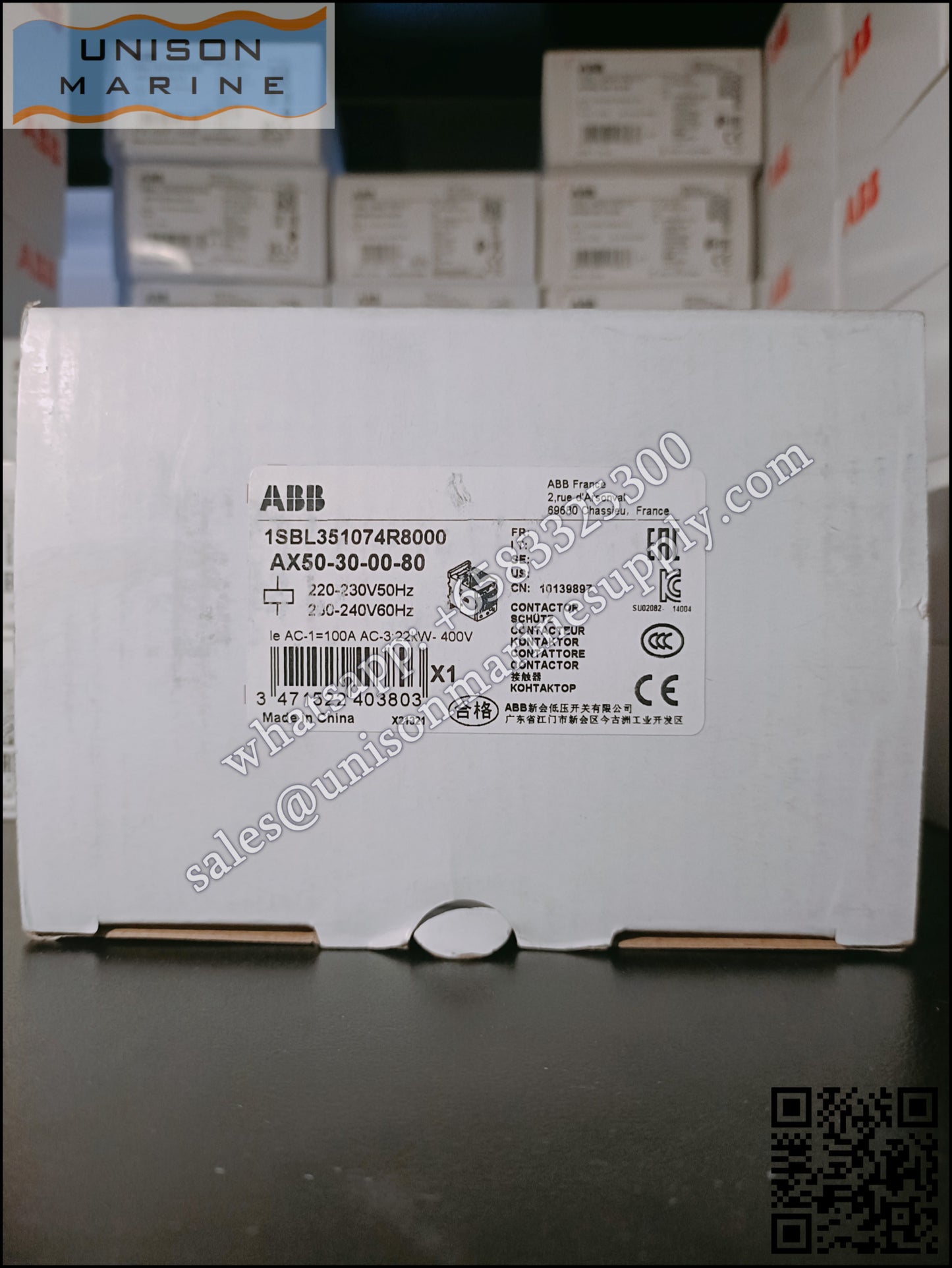 ABB Magnetic Contactors AX Series : AX50-30-00-80*220-230V50Hz/230-240V60Hz,1SBL351074R8000