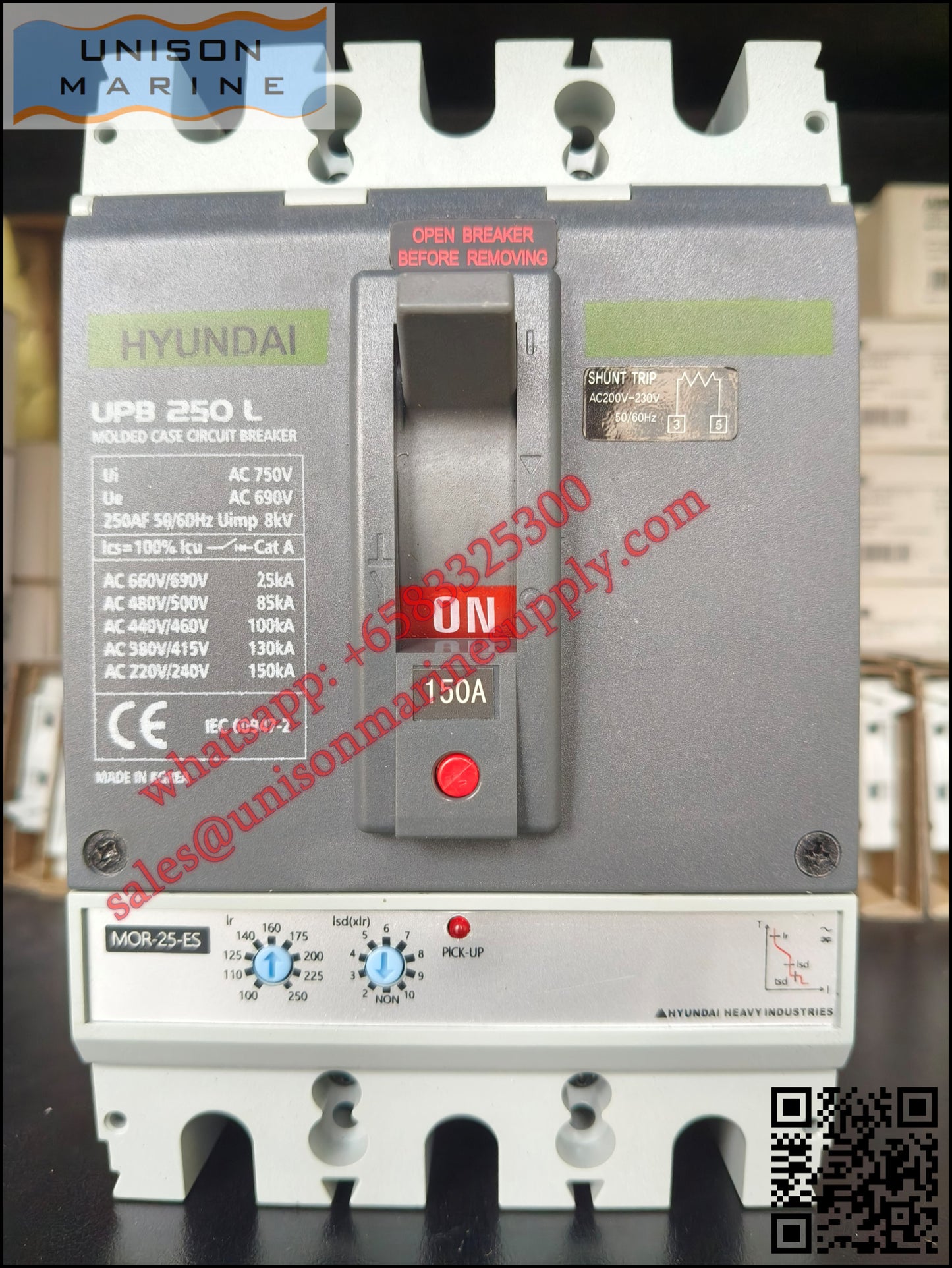 Hyundai Marine Circuit Breaker (MCCB) - UPB250L 3P 150A Fixed / Plug-in Type
