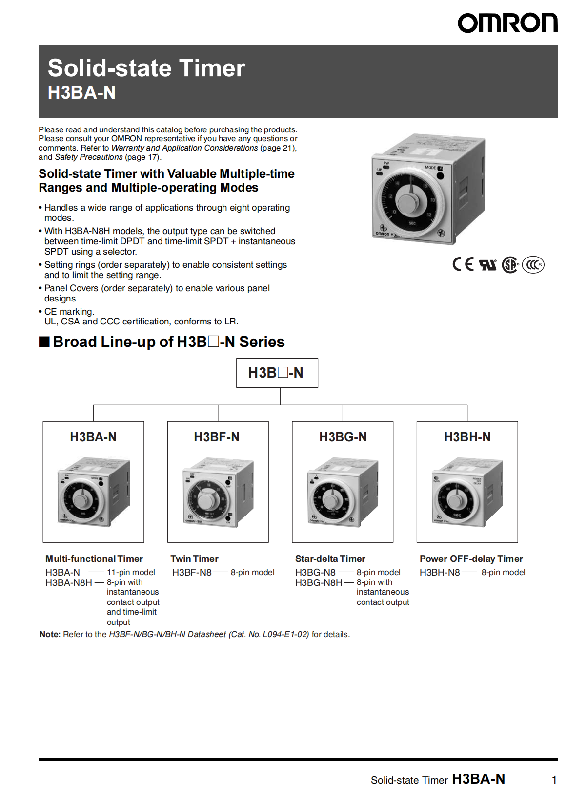 Omron Solid-state Timer: H3CR-A8E, 1.2s to 300h/100 to 240VAC