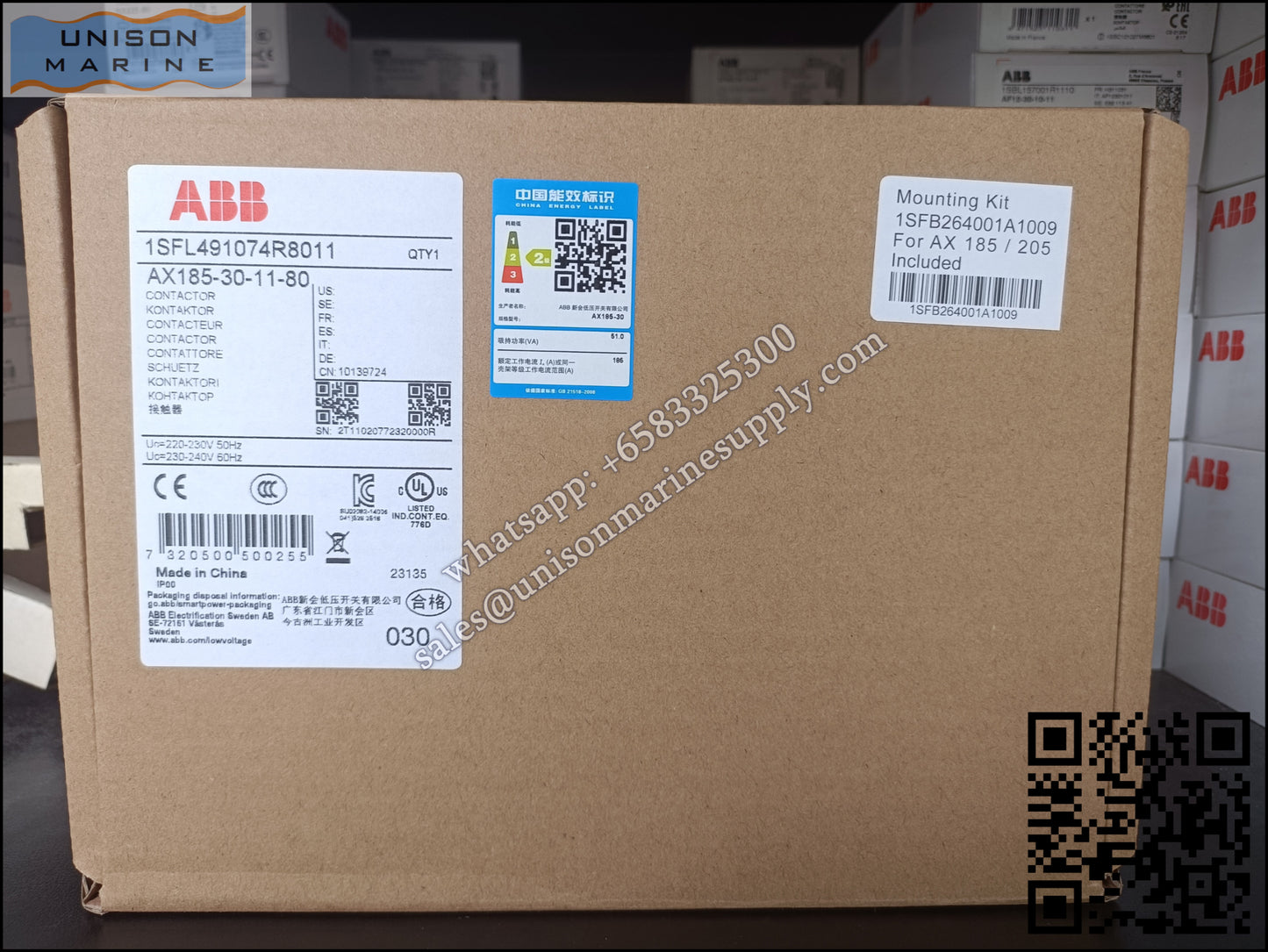 ABB Magnetic Contactors AX Series : AX185-30-11-80*220-230V50Hz/230-240V60Hz,1SFL491074R8011
