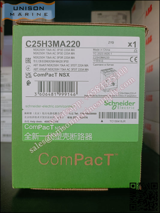 Schneider Electric circuit breaker：NSX250H 70kA AC 3P3D 220A MA；C25H3MA220