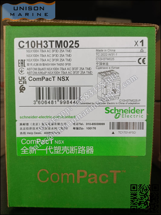 Schneider Electric circuit breaker：NSX100H 70kA AC 3P3D 25A TMD；C10H3TM025