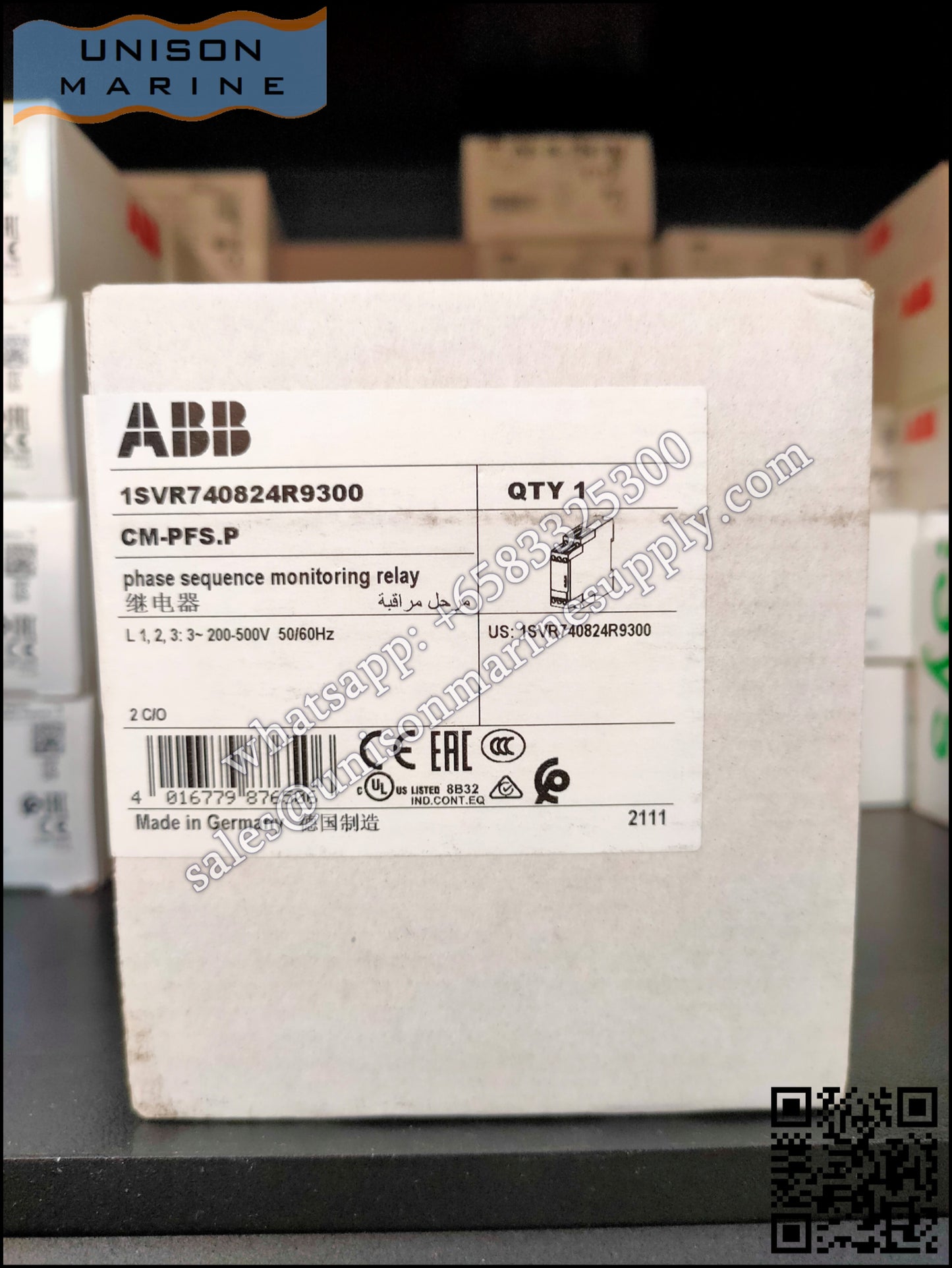 ABB Phase Monitoring Relay CM-PFS.P 2c/o, L1-L2-L3=200-500VAC 50/60Hz
