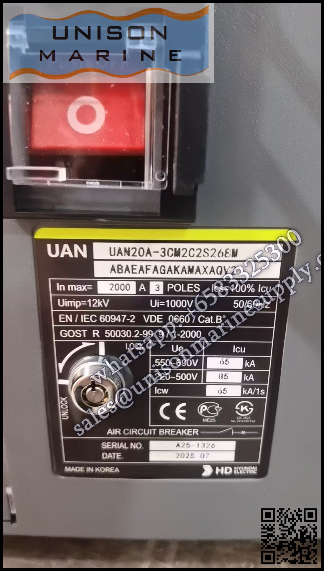 Hyundai Marine Air Circuit Breakers(ACB) ：UAN20 3P Draw-out Type