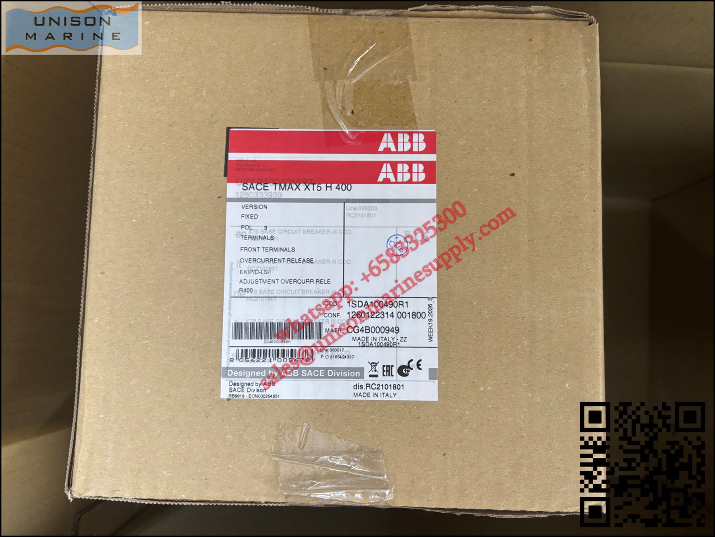ABB SACE Tmax XT Circuit Breakers: XT5H 400 Ekip Dip LS/I In=400 3p F F, 1SDA100490R1