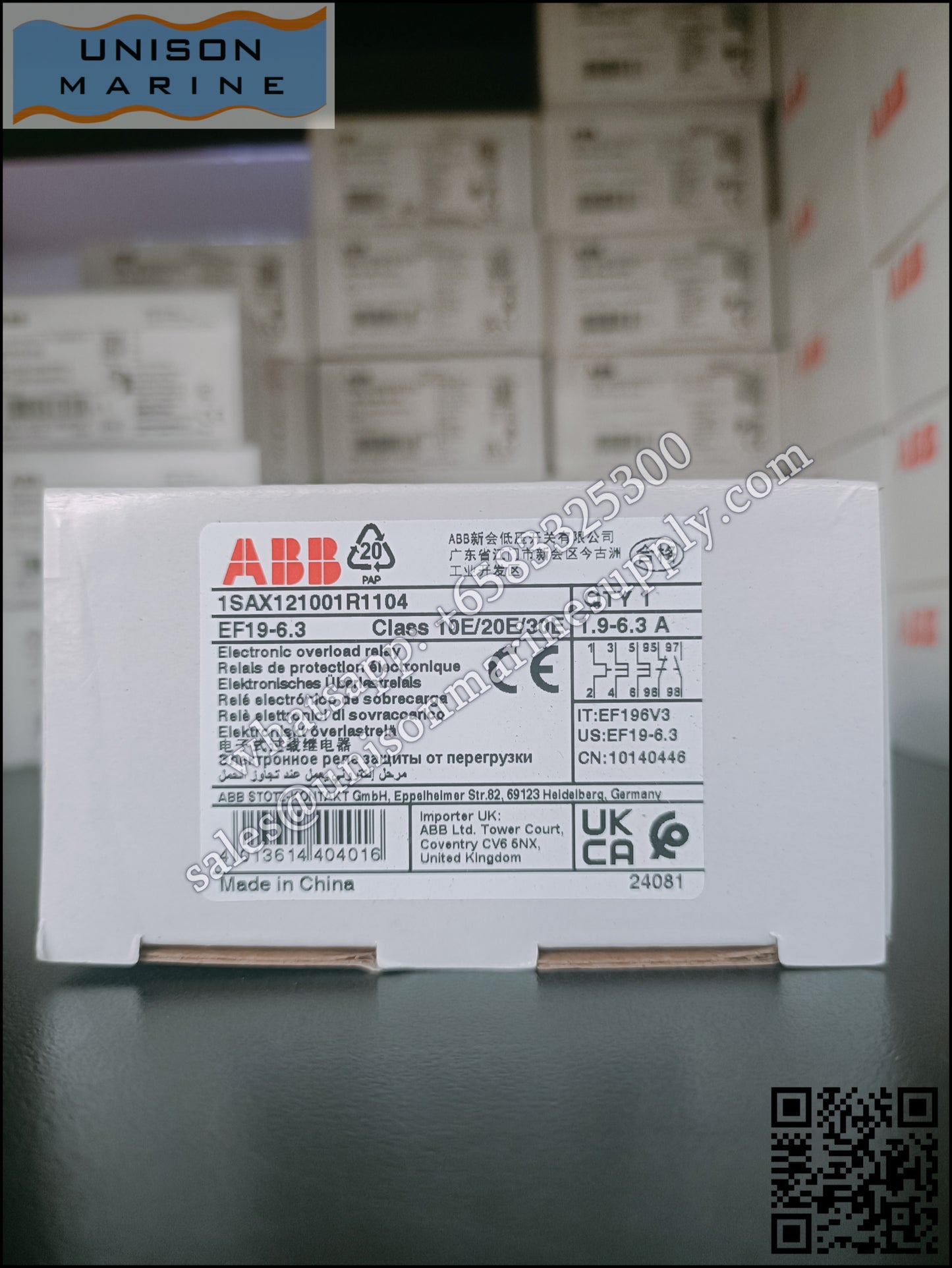 ABB electronic overload relays: EF19-6.3（1.9...6.3A）,1SAX121001R1104
