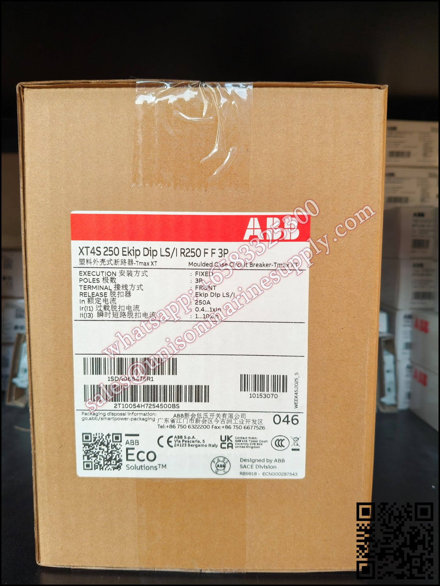 ABB SACE Tmax XT Circuit Breakers: XT4S 250 Ekip Dip LS/I R250 FF 3P