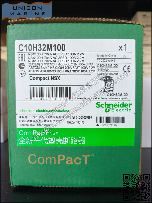 Schneider Electric circuit breaker： NSX100H 70kA AC 3P3D 100A 2.2M；C10H32M100