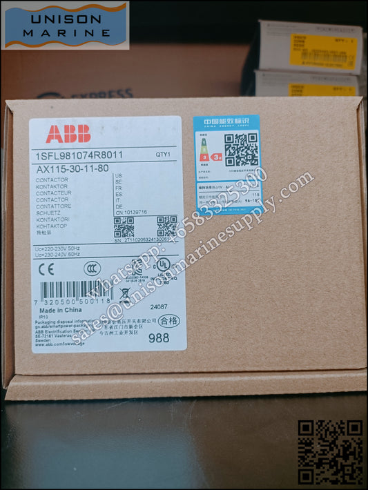 ABB Magnetic Contactors AX Series :AX115-30-11-80*220-230V50Hz/230-240V60Hz,1SFL981074R8011