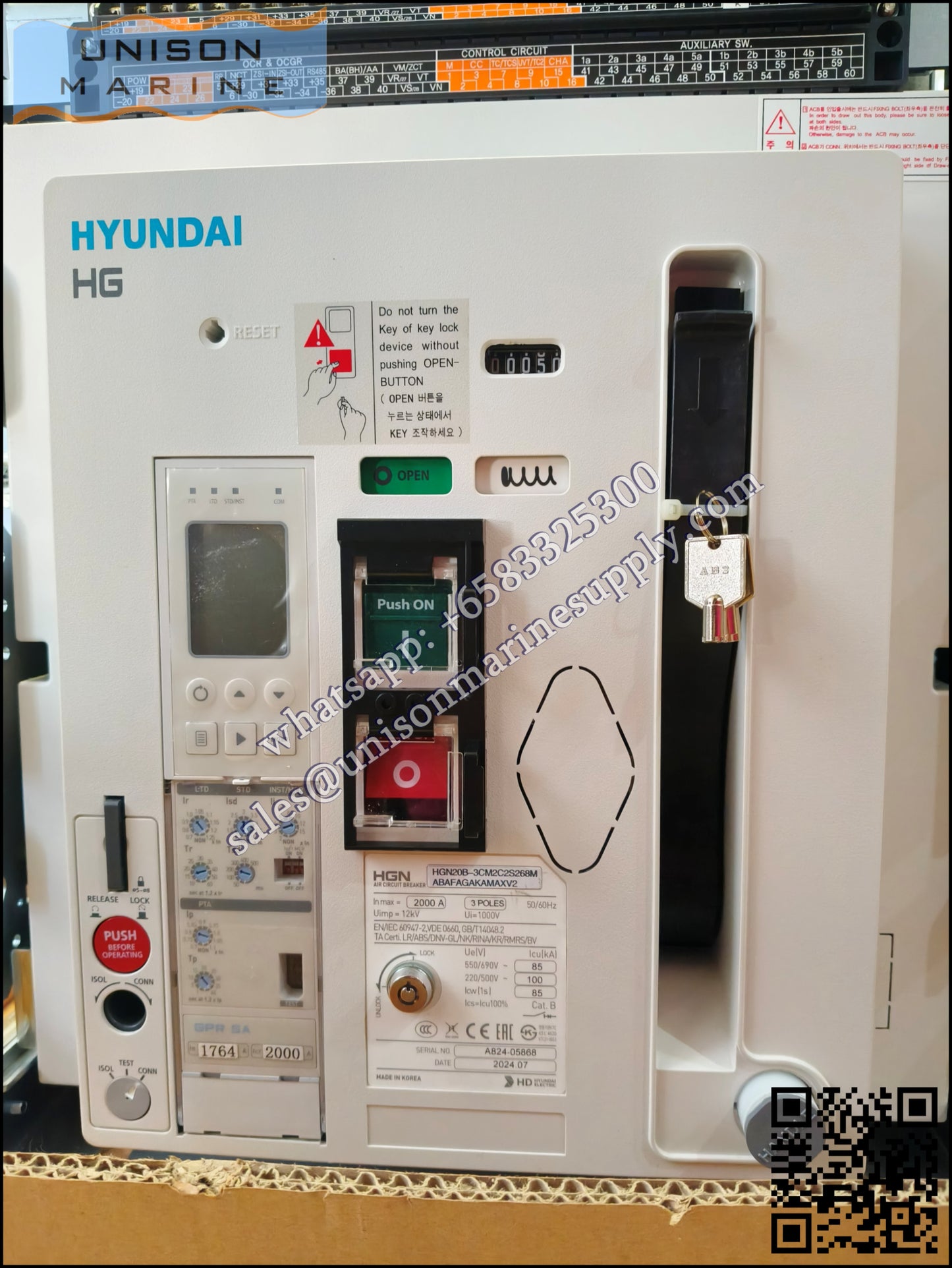 Hyundai Marine Air Circuit Breakers(ACB) ：HGN20 3P Draw-out Type