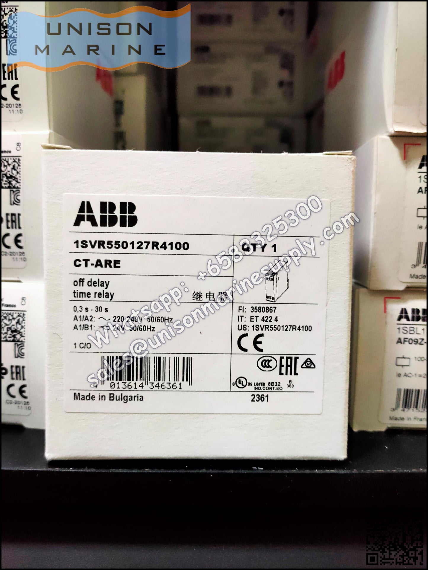 ABB Electronic Time Relay CT-ARE, 1c/o, 0.3-30s, 220-240VAC