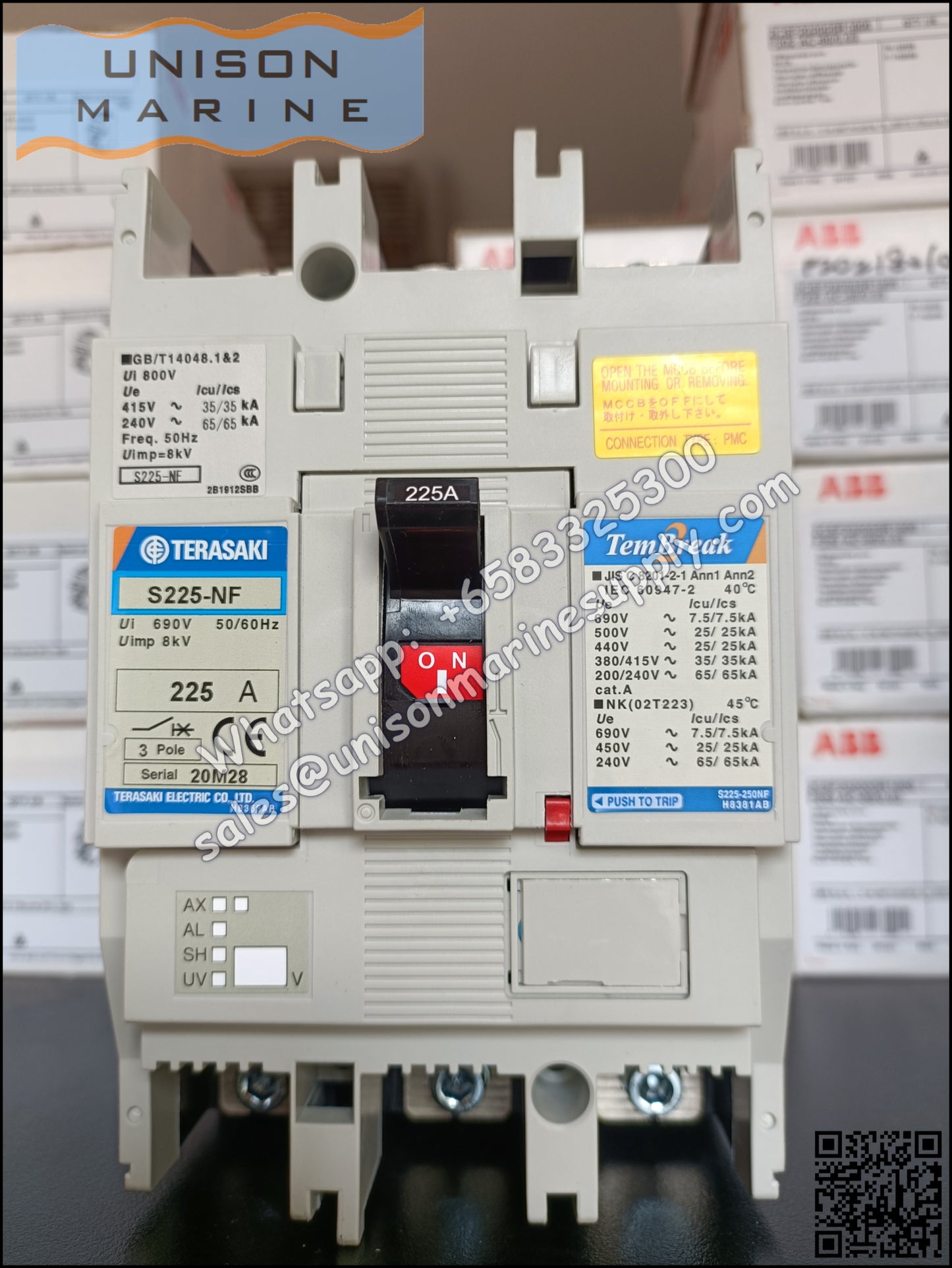 TERASAKI Molded Case Circuit Breaker, MCCB: S225-NF 3P 225A PMC