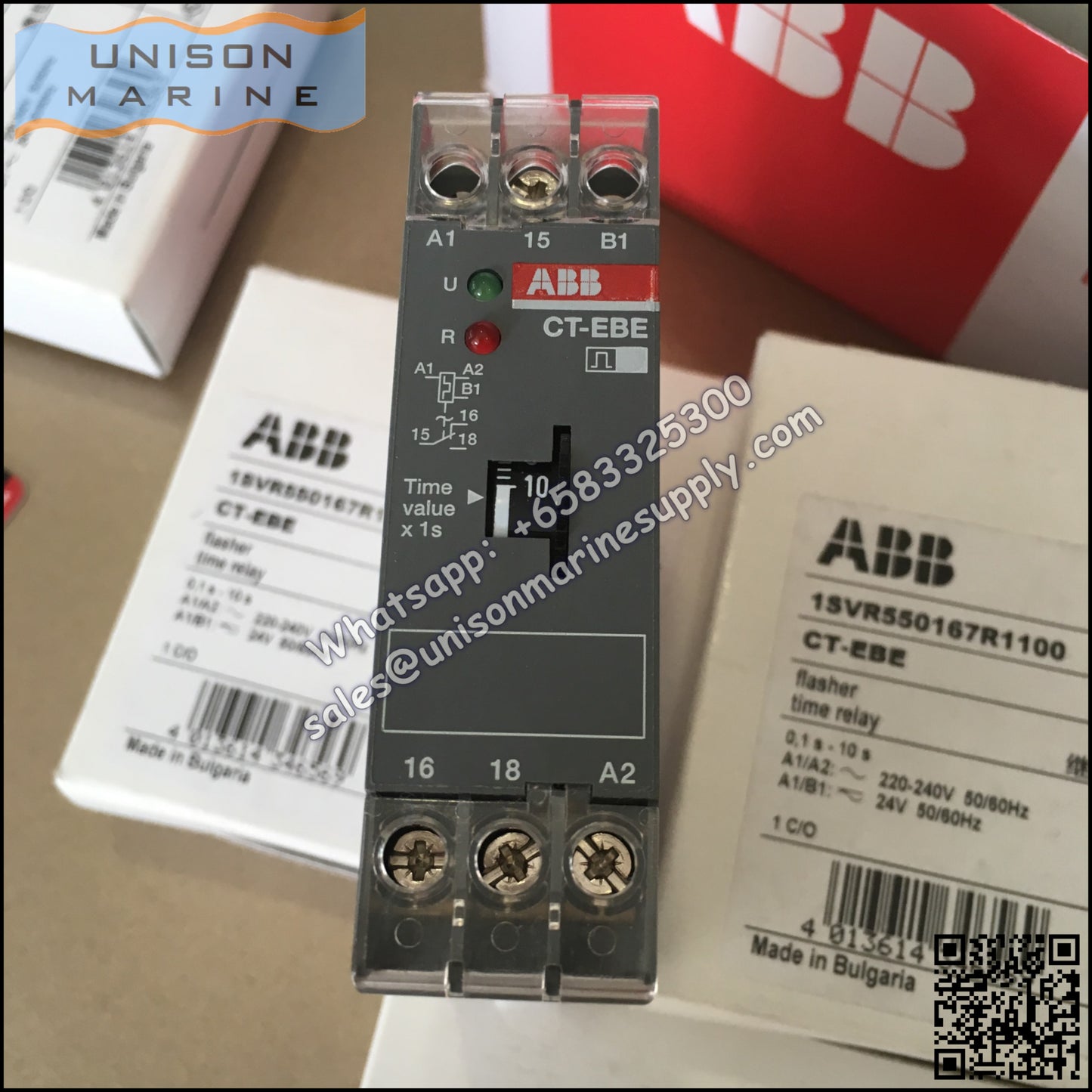 ABB Electronic Time Relay CT-EBE, 1c/o, 0.3-30s, 220-240VAC