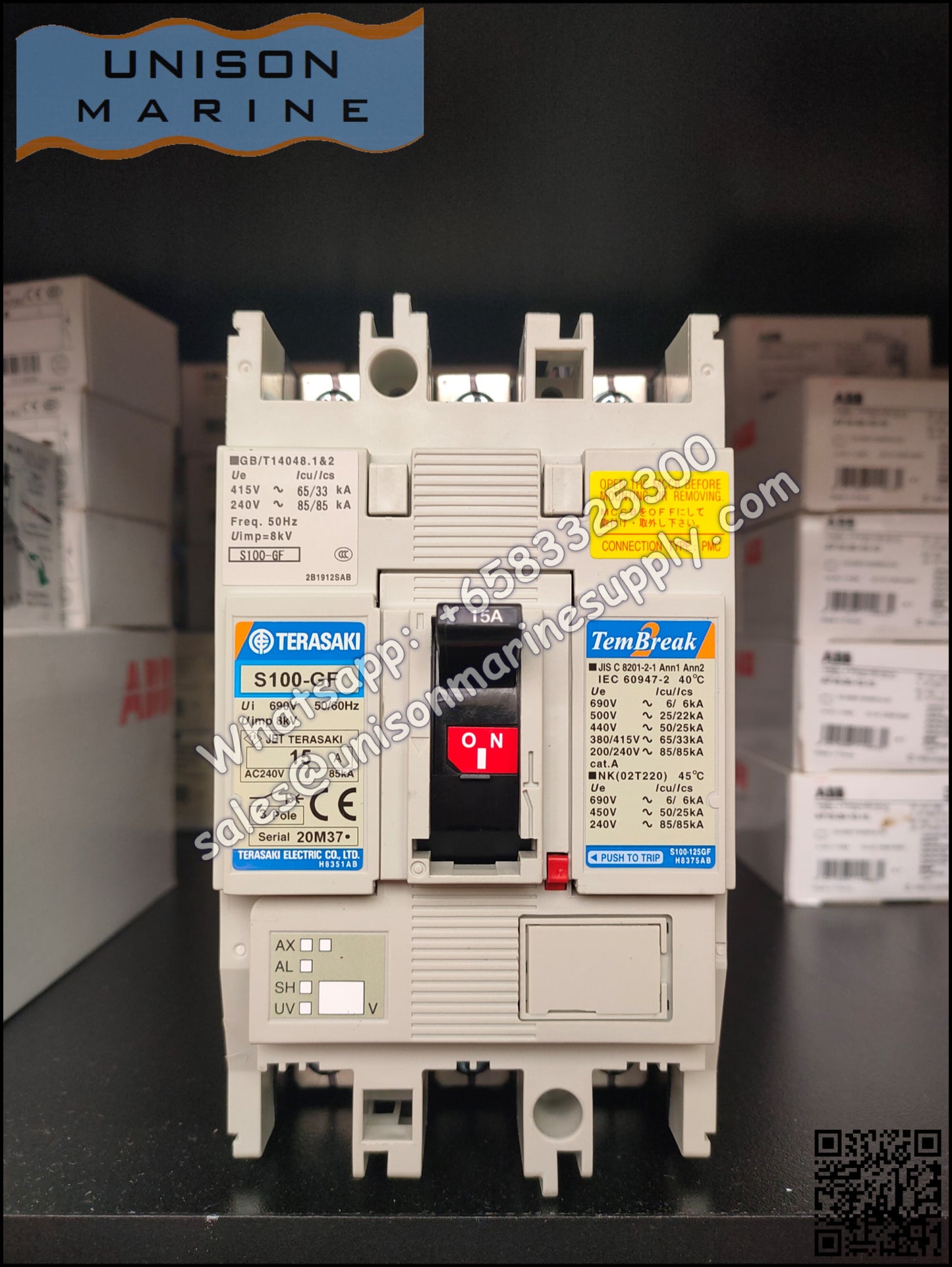 TRASAKI Marine Circuit Breaker (MCCB): S100-GF 15A 3P Fixed / Plug-in Type