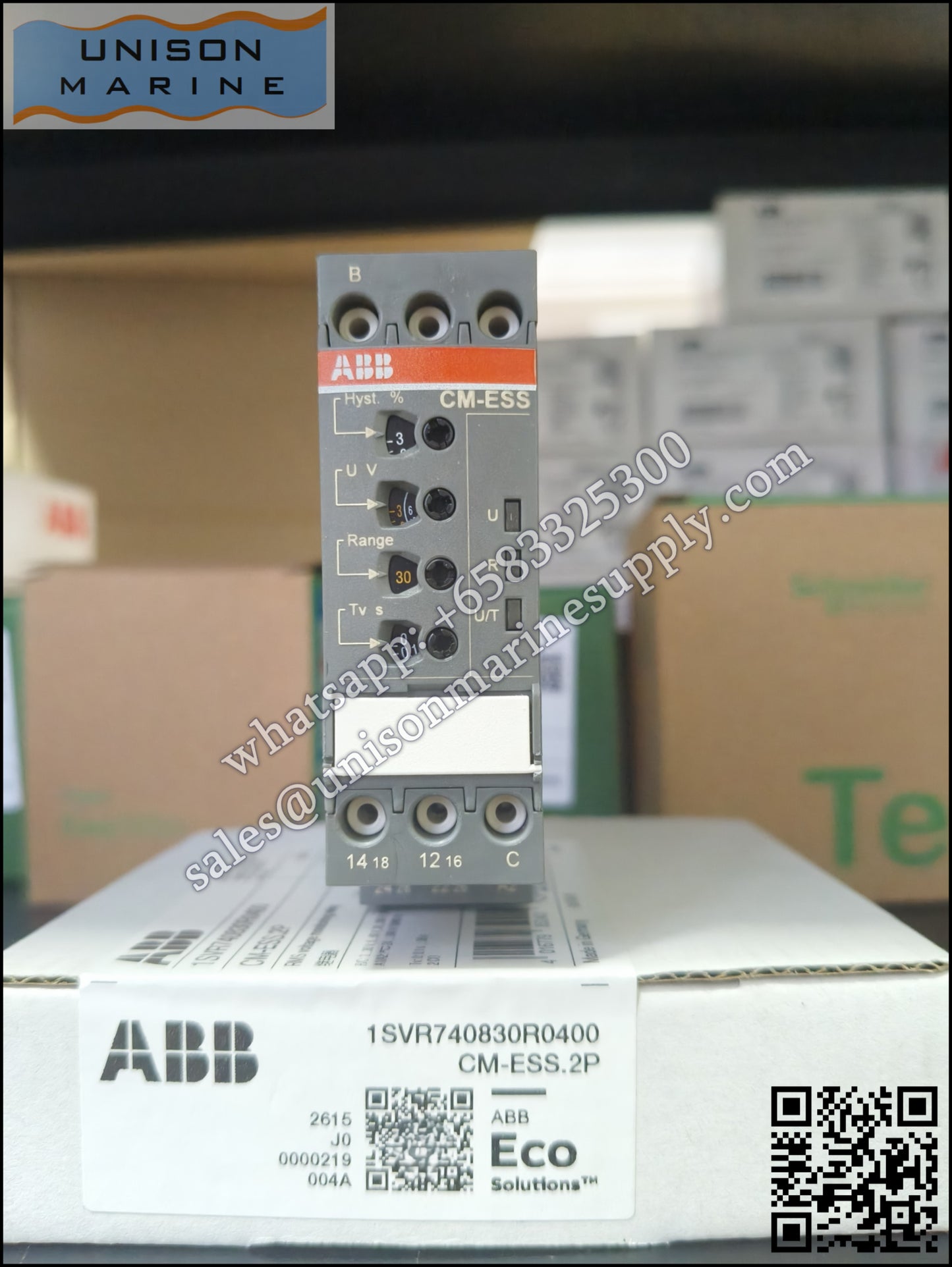ABB single-functional voltage monitoring relay CM-ESS.2P, 2c/o, 3-600V, 220-240VAC