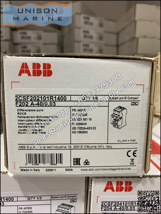 ABB Residual Current Circuit Breaker(RCCB) F202 A-40/0.03 2CSF202101R1400
