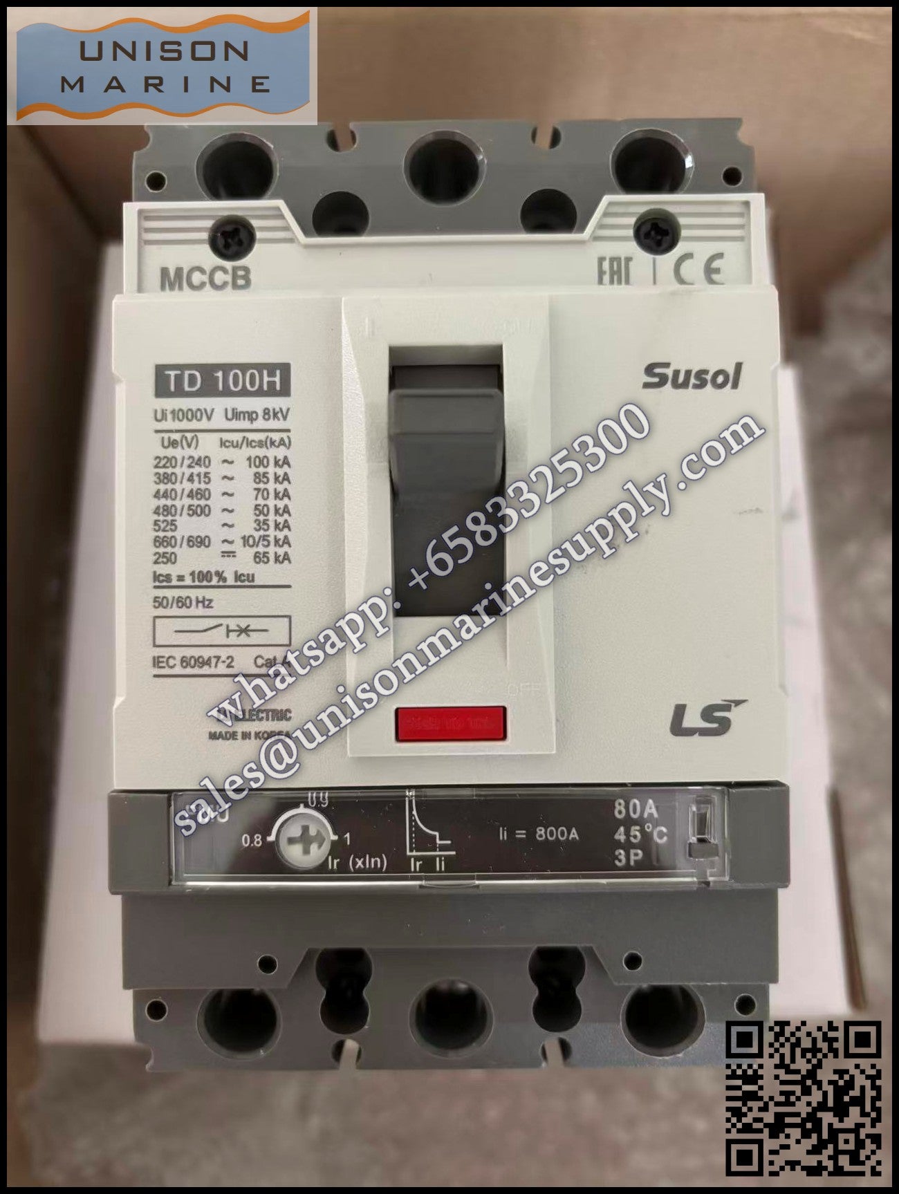 LS Metasol marine circuit breaker- TD100H 3P FMU100,80A Fixed / Plug-in Type