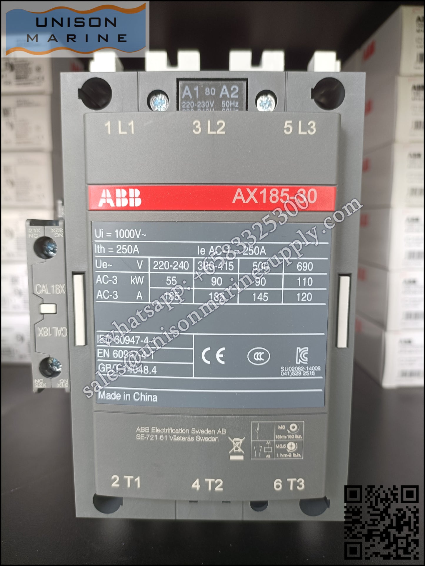 ABB Magnetic Contactors AX Series : AX185-30-11-80*220-230V50Hz/230-240V60Hz,1SFL491074R8011