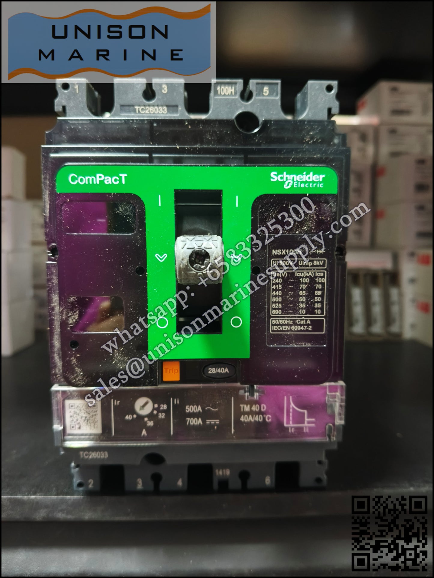 Schneider Electric circuit breaker：NSX100H 70kA AC 3P3D 40A TMD；C10H3TM040