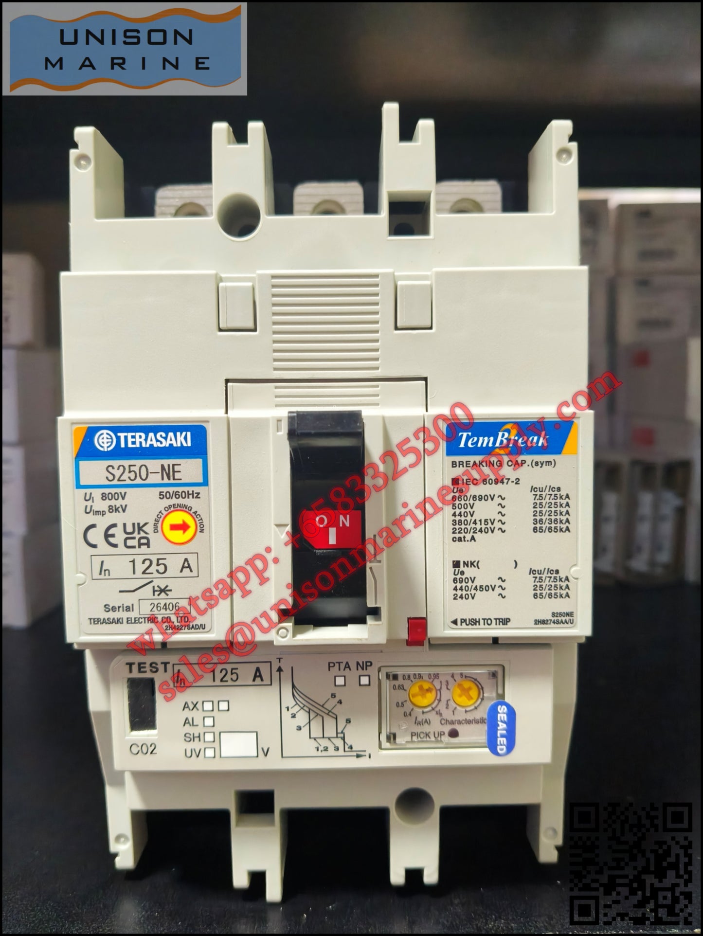 TERASAKI Molded Case Circuit Breaker, MCCB: S250-NE 3P 125A PMC
