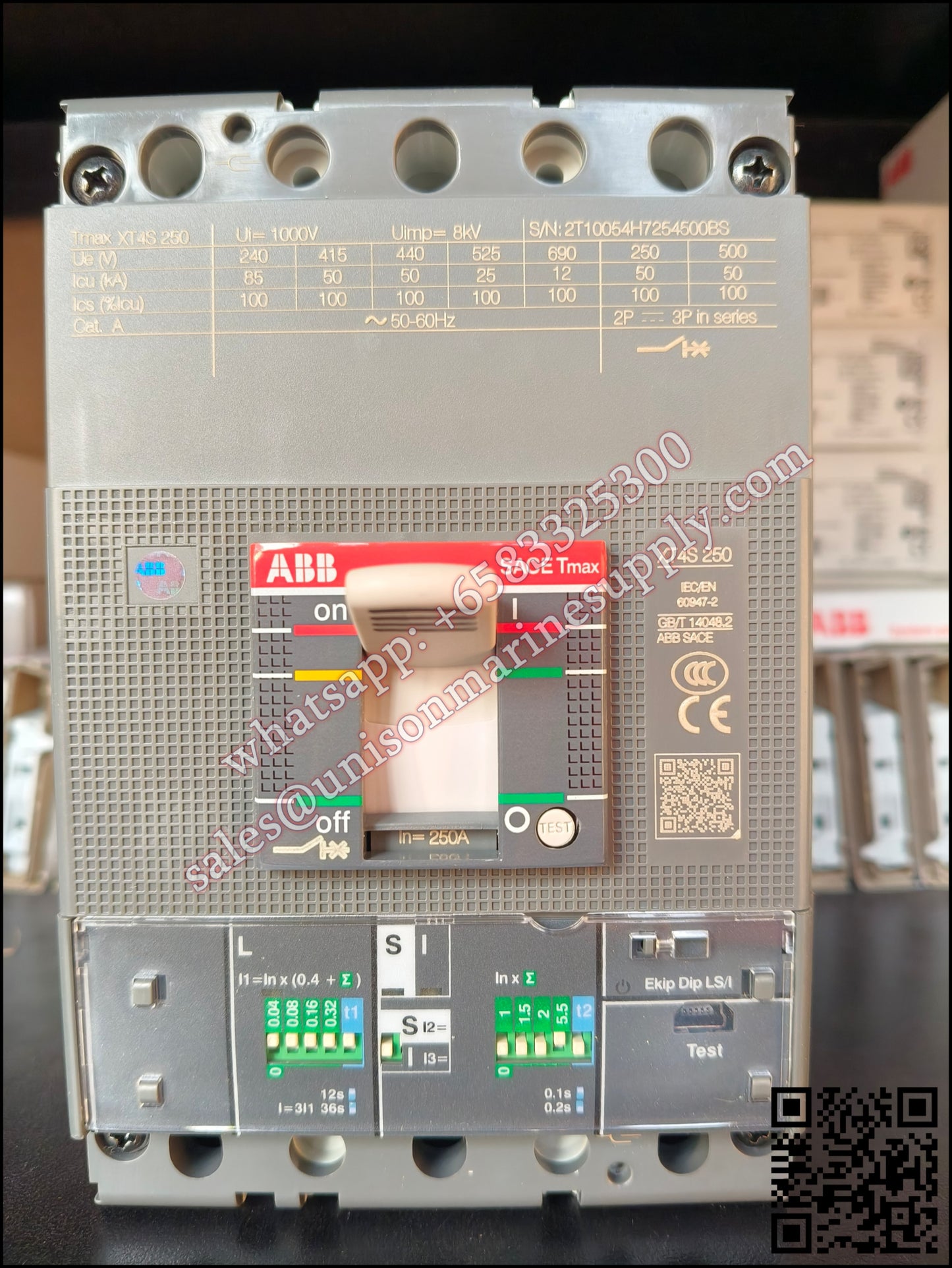 ABB SACE Tmax XT Circuit Breakers: XT4S 250 Ekip Dip LS/I R250 FF 3P