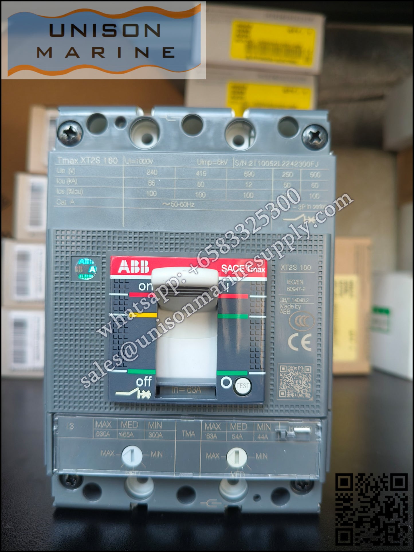 ABB SACE Tmax XT Circuit Breakers: XT2S 160 TMA 63-630 3p F F, 1SDA067556R1