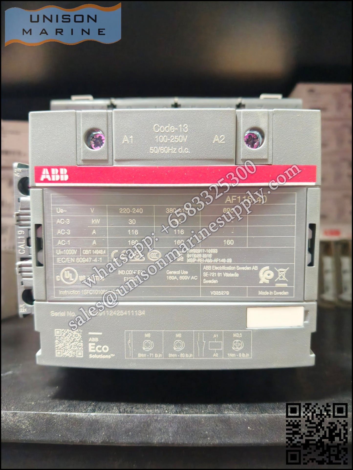 ABB Magnetic Contactors AF Series : AF116-40-11-13 (1SFL427101R1311)