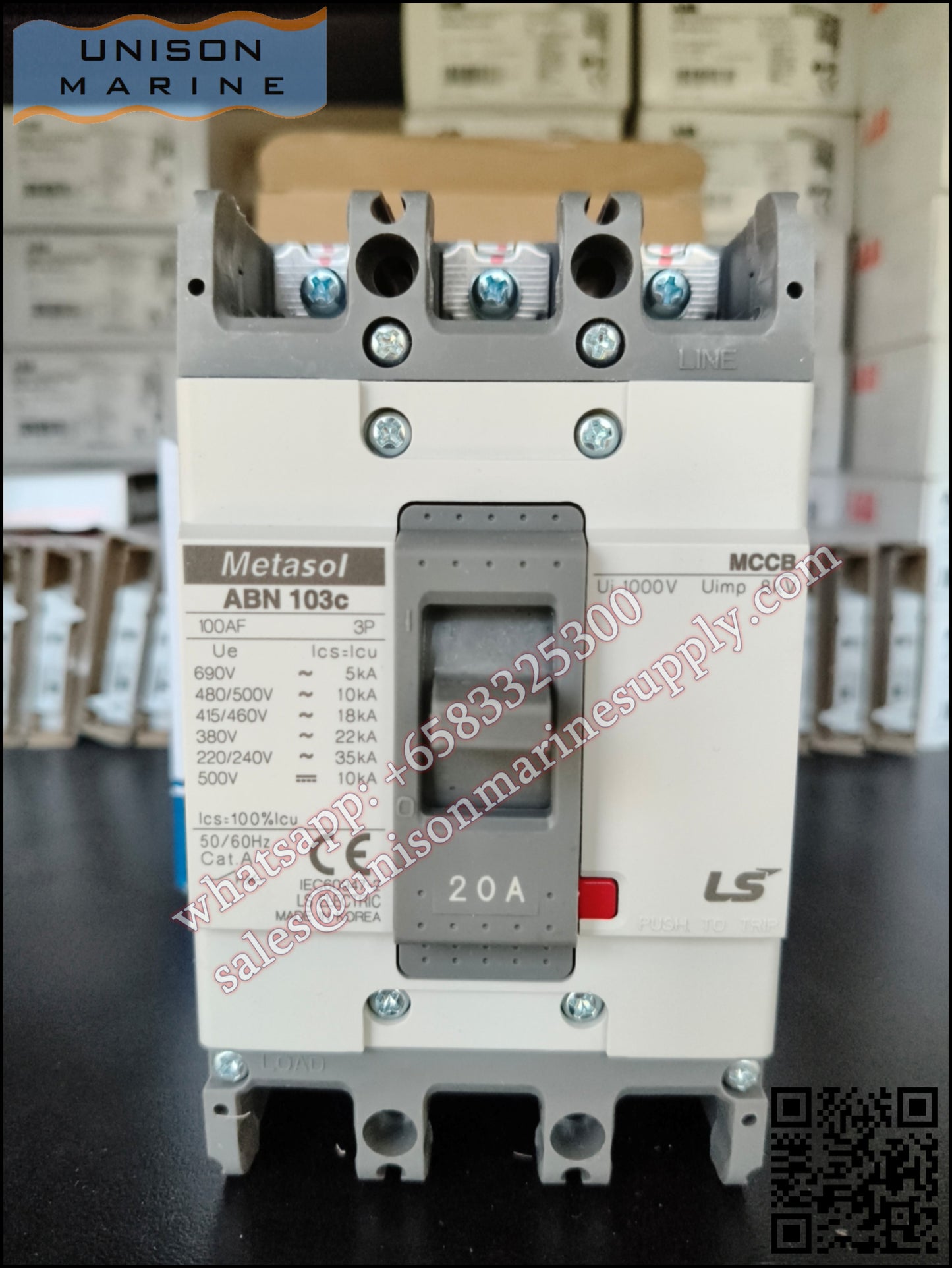 LS Metasol marine circuit breaker- ABN103C 3P 20A Fixed / Plug-in Type
