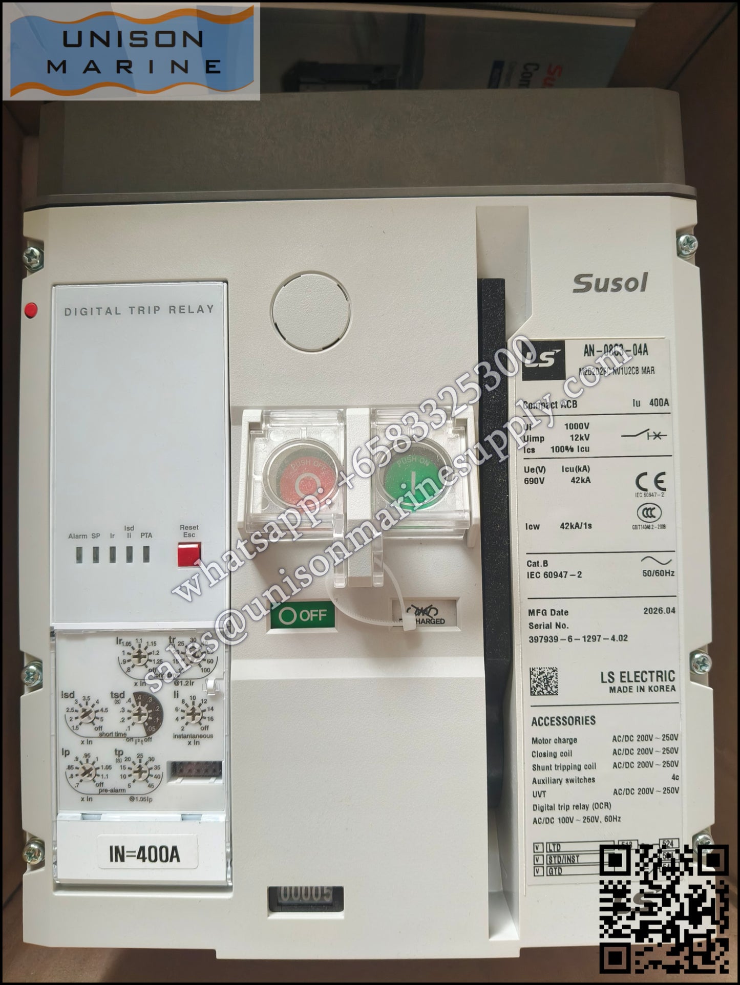 LS Metasol marine circuit breaker: AN-08C3-04A 800A 3P Draw-out type