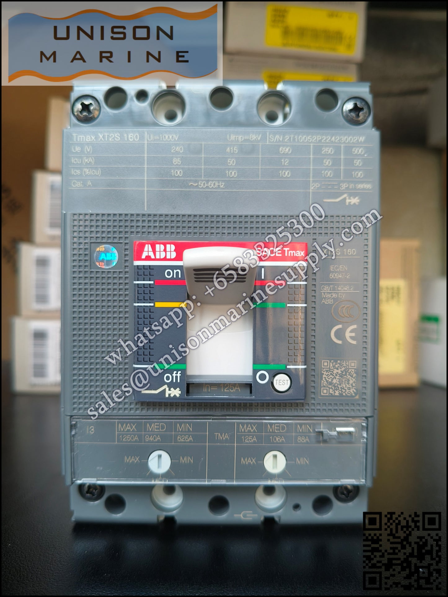 ABB SACE Tmax XT Circuit Breakers: XT2S 160 TMA 125-1250 3p F F,1SDA067559R1