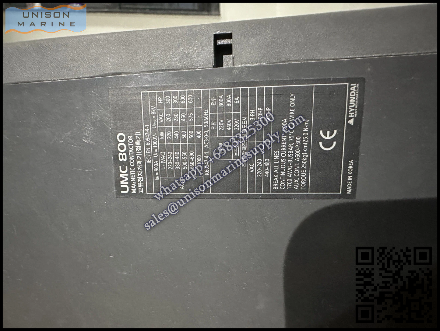 Hyundai Marine Magnetic Contactors UMC800