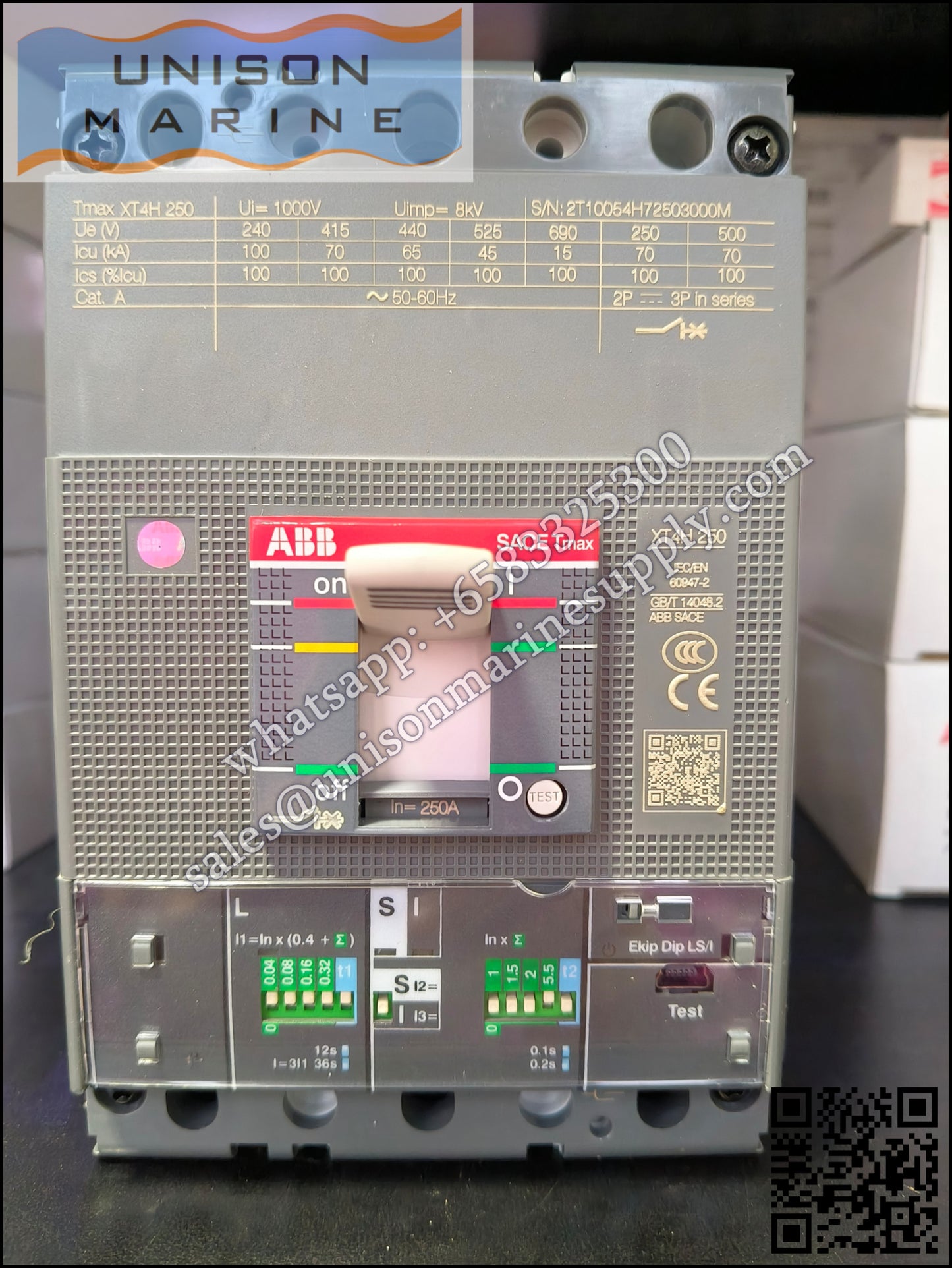 ABB SACE Tmax XT Circuit Breakers: XT4H 250 Ekip Dip LS/I In=250A 3p F F, 1SDA068515R1