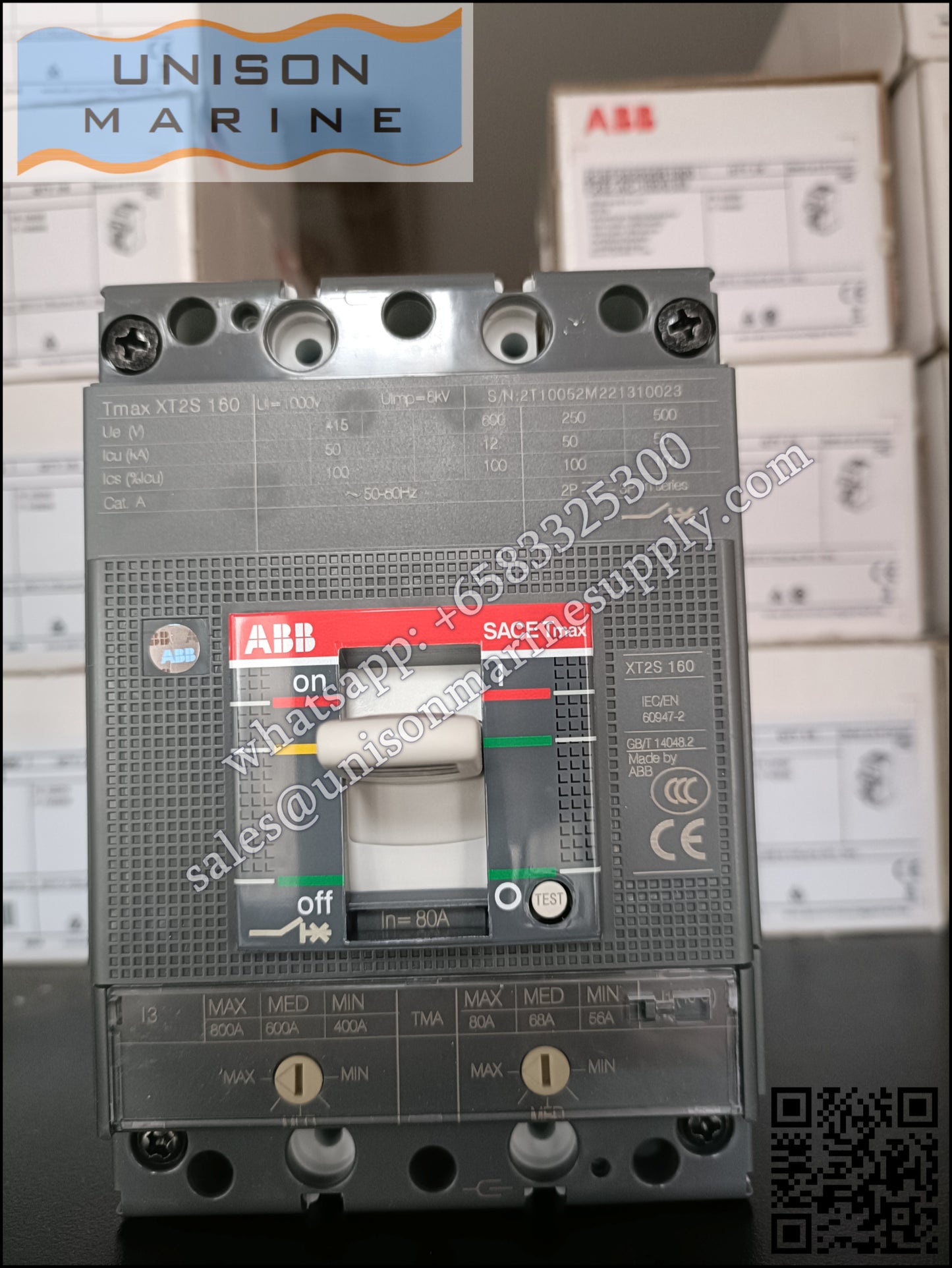 ABB SACE Tmax XT Circuit Breakers: XT2S 160 TMA 80-800 3p F F 1SDA067557R1