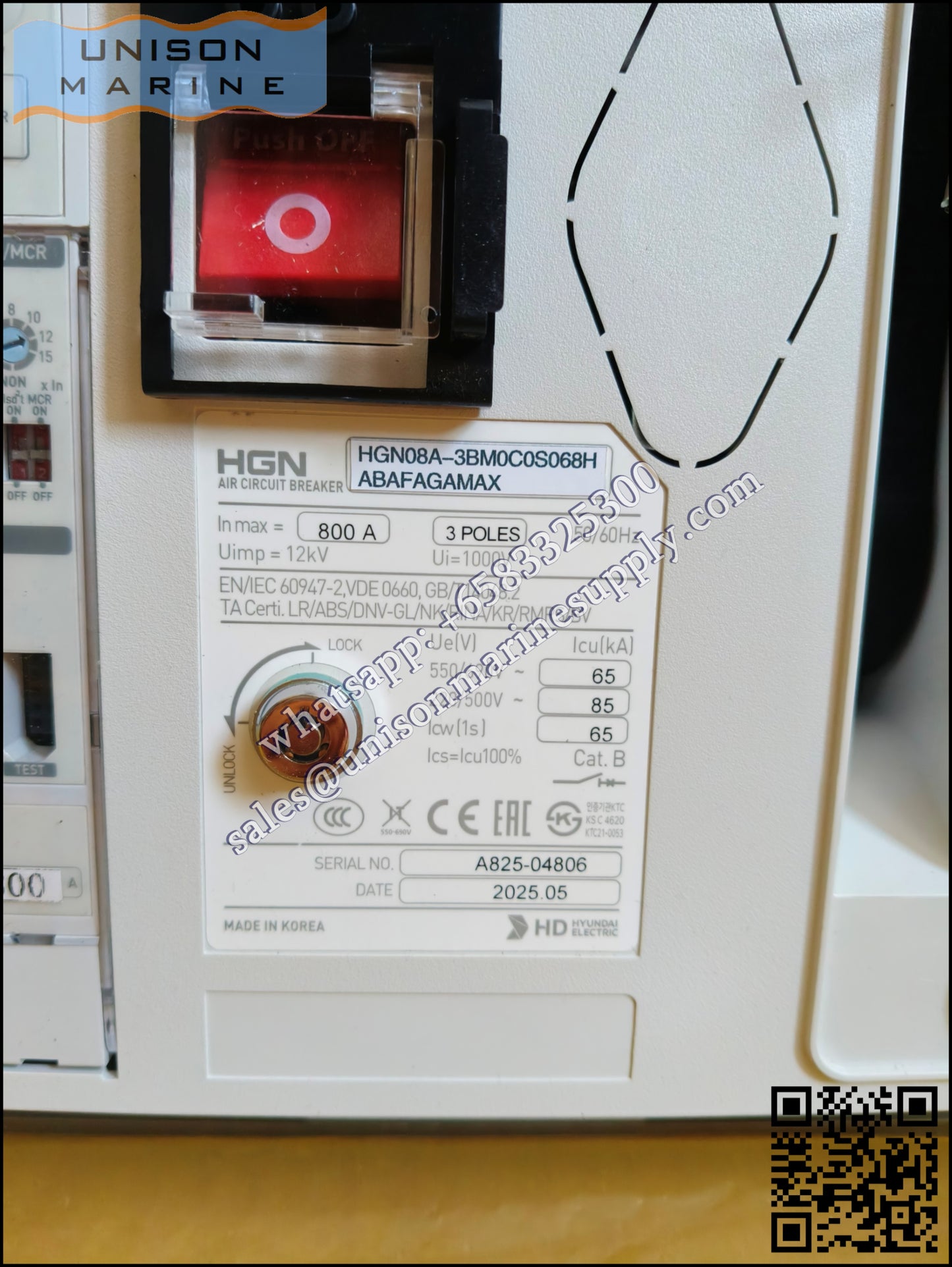 Hyundai Marine Air Circuit Breakers(ACB) ：HGN08 3P Draw-out Type