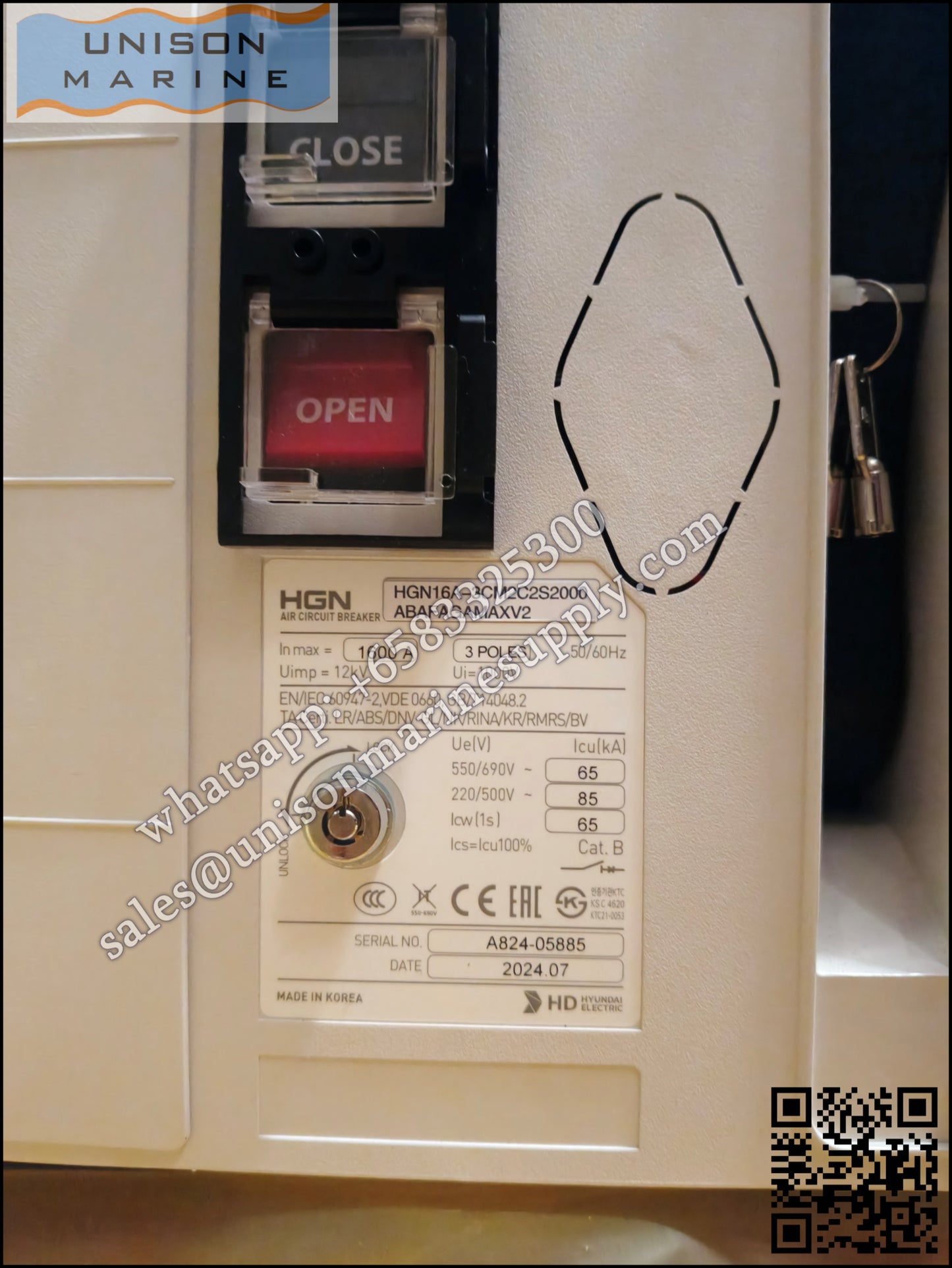Hyundai Marine Air Circuit Breakers(ACB) ：HGN16 3P Draw-out Type