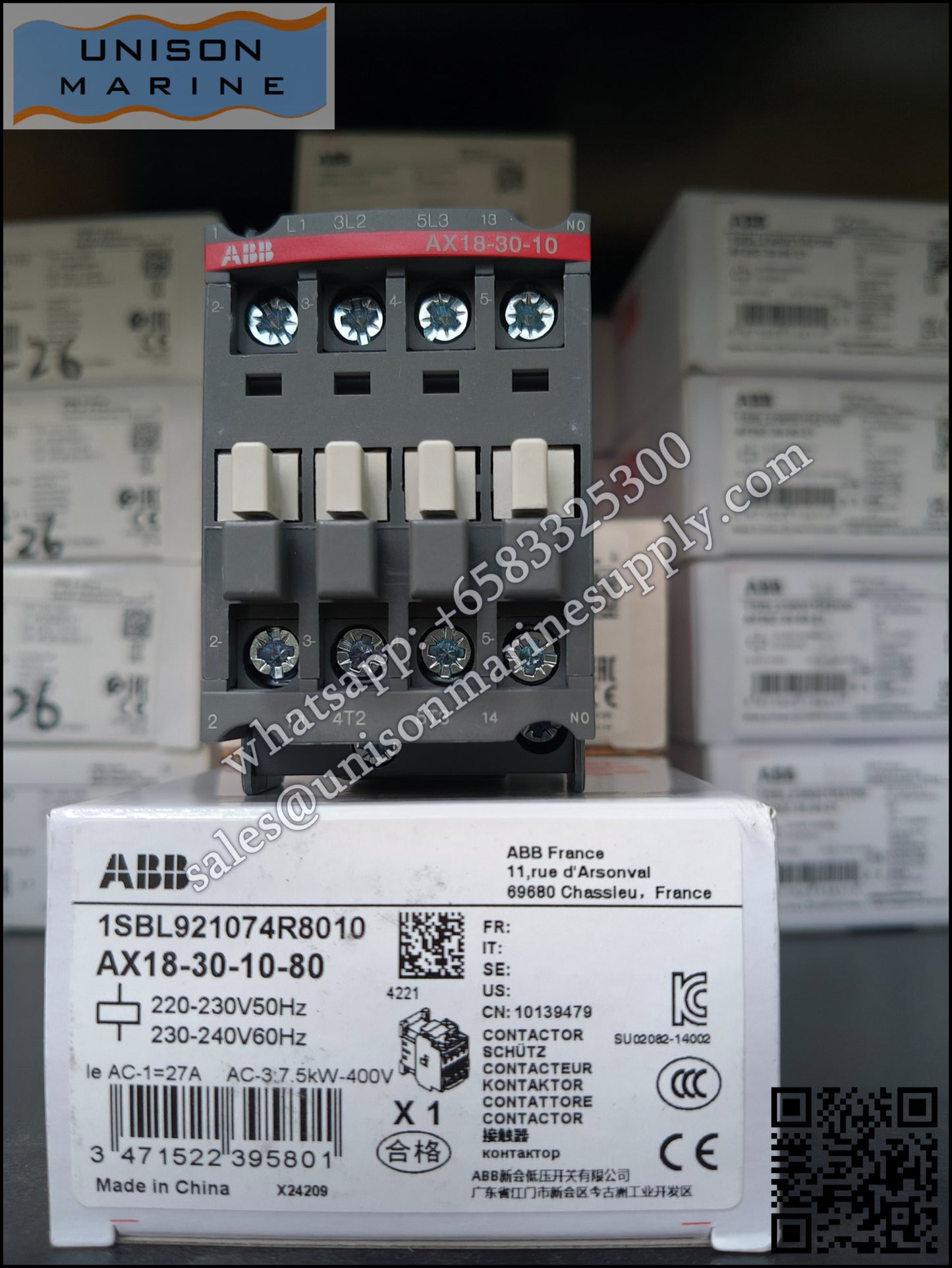 ABB Magnetic Contactors AX Series :  AX18-30-10-80*220-230V50Hz/230-240V60Hz,1SBL921074R8010