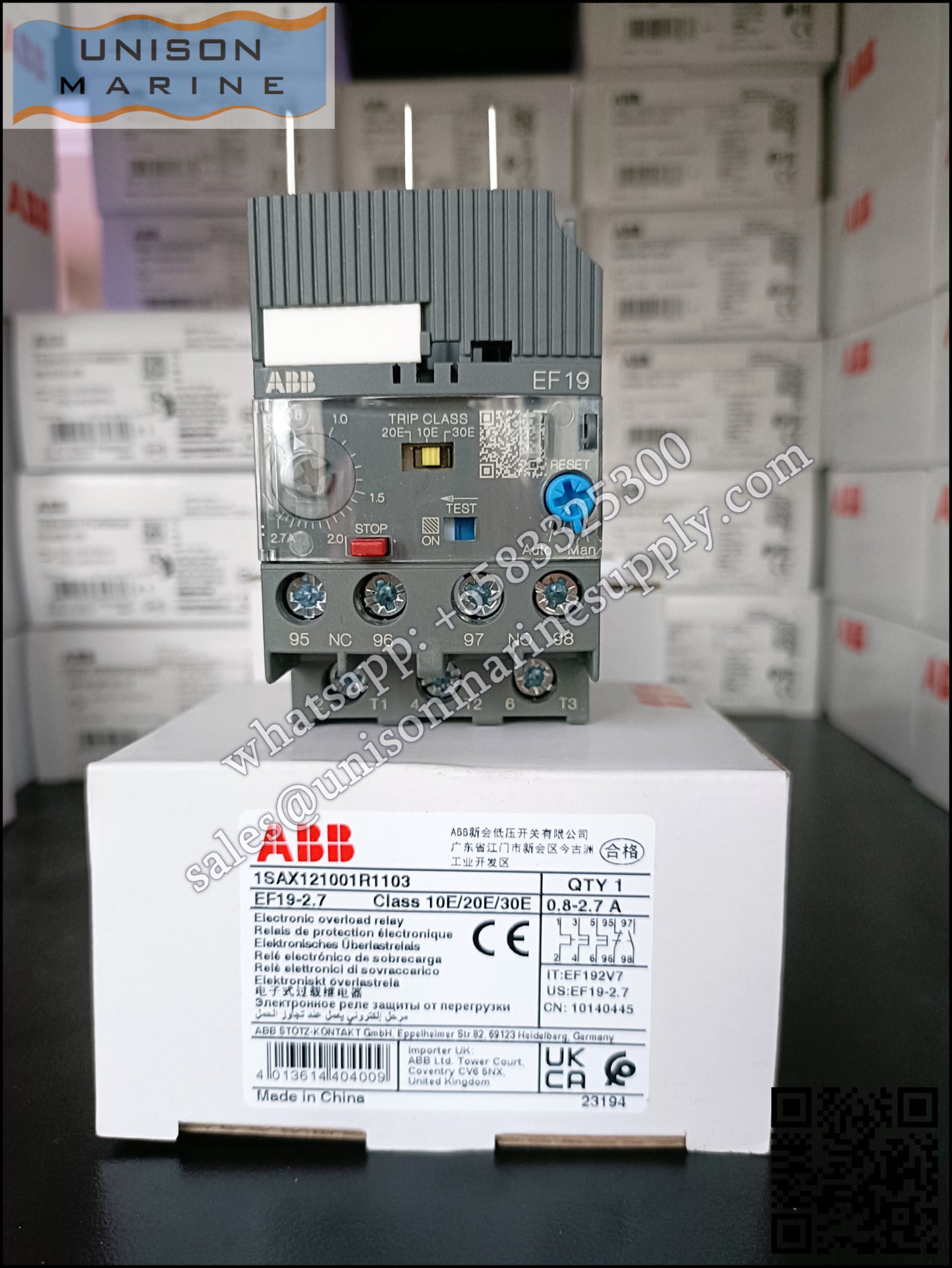 ABB electronic overload relays: EF19-2.7（0.8...2.7A）,1SAX121001R1103
