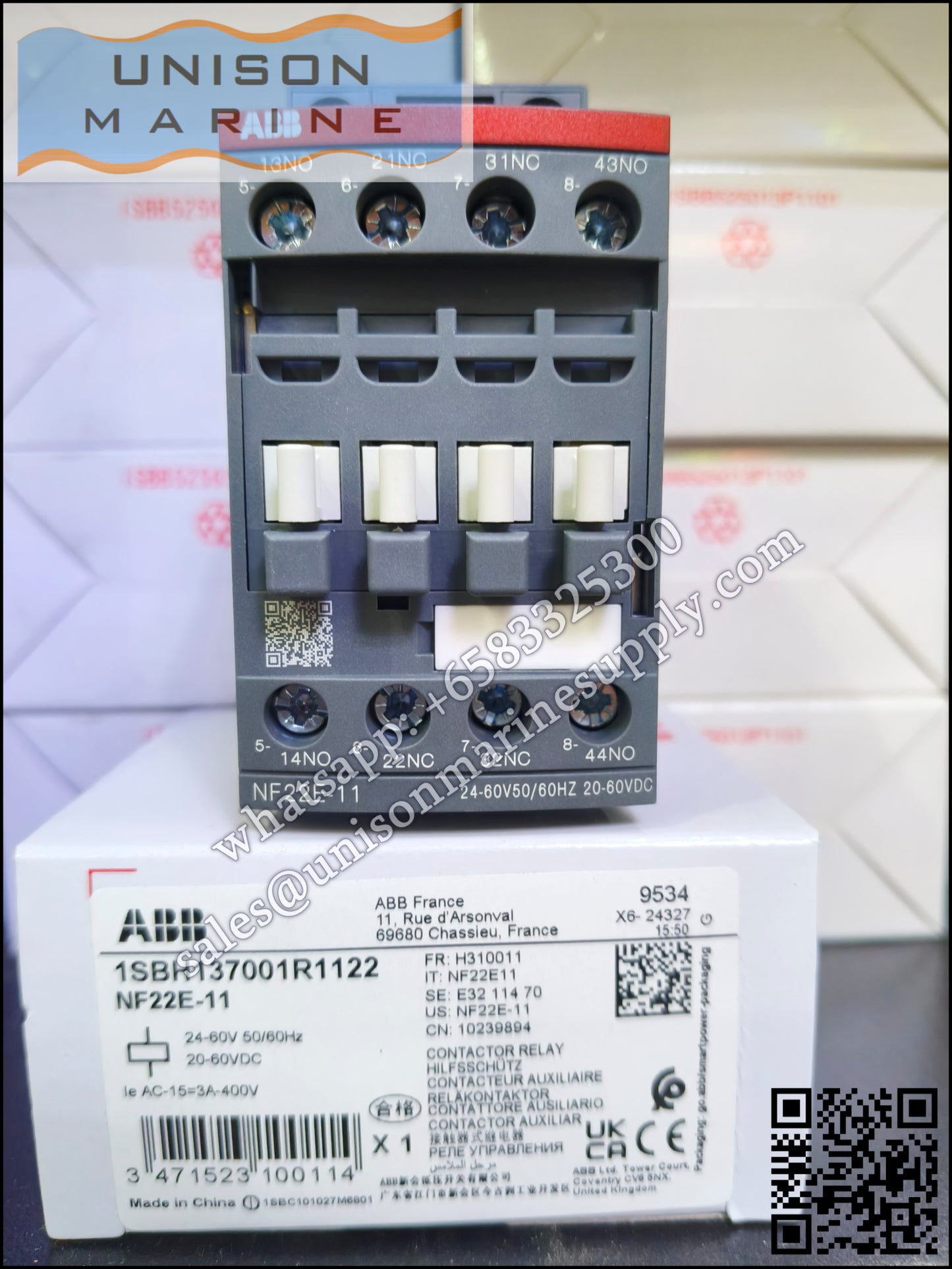 ABB Magnetic Contactors Relay : NF22E-11 24-60V50/60HZ 20-60VDC, 1SBH137001R1122