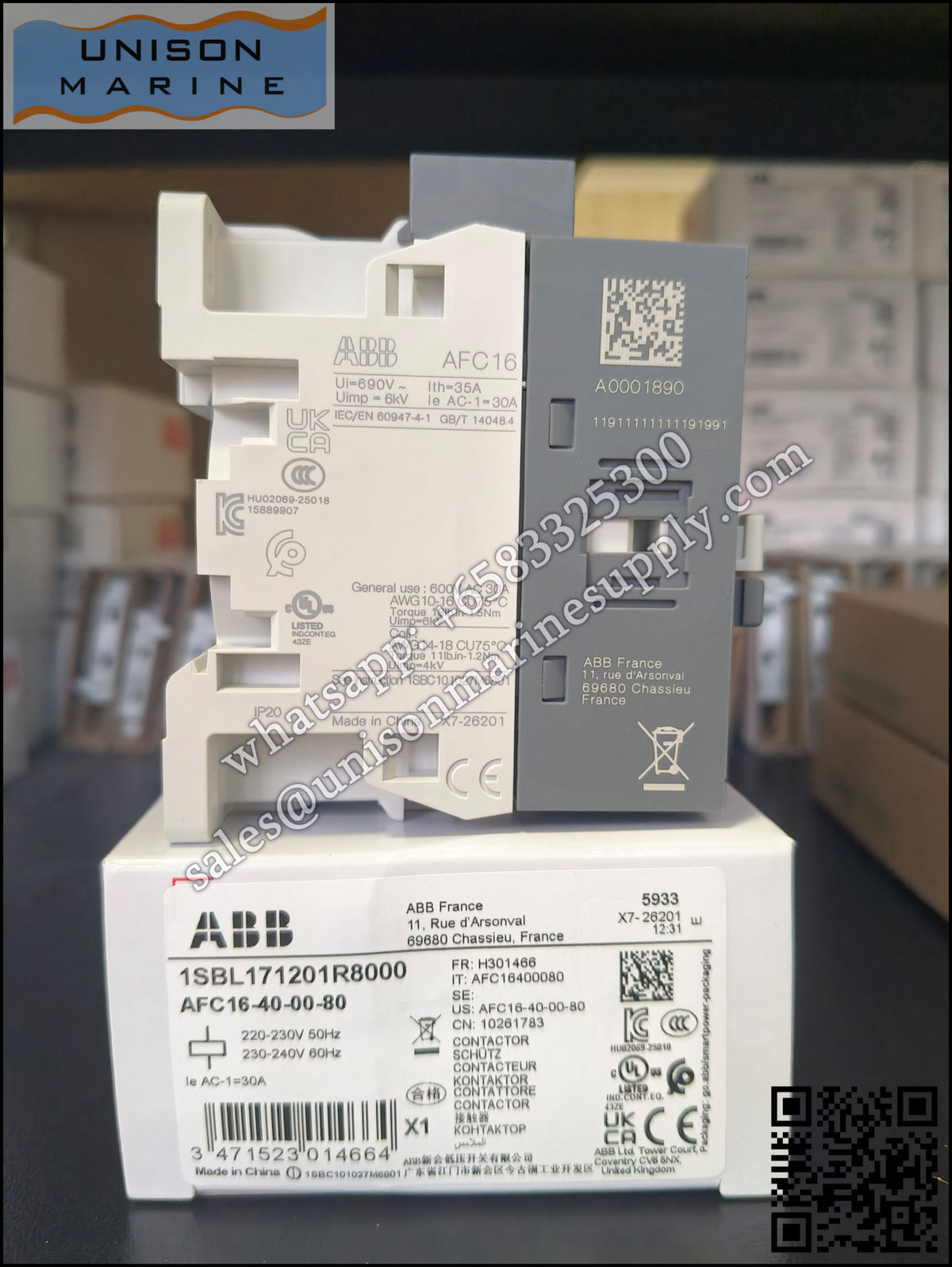 ABB Magnetic Contactors AF Series : AFC16-40-00-80*220-230V 50Hz/230-240V60Hz,1SBL171201R8000