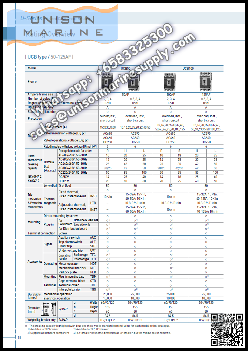 Hyundai Marine Circuit Breaker (MCCB) - UAB50R 3P Fixed / Plug-in Type