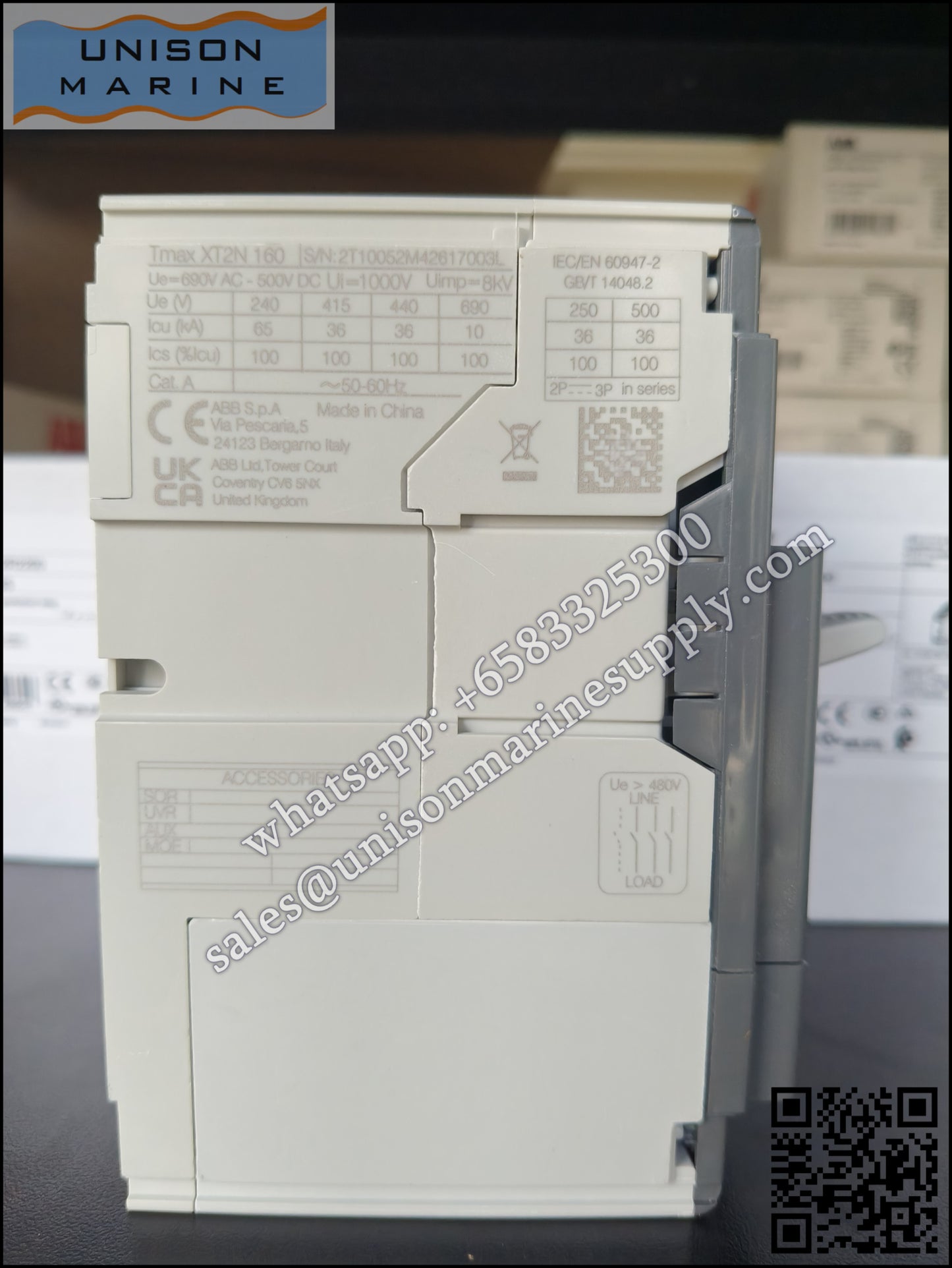 ABB SACE Tmax XT Circuit Breakers: XT2N 160 MA 80 Im=480...1120 3p F F,1SDA067052R1