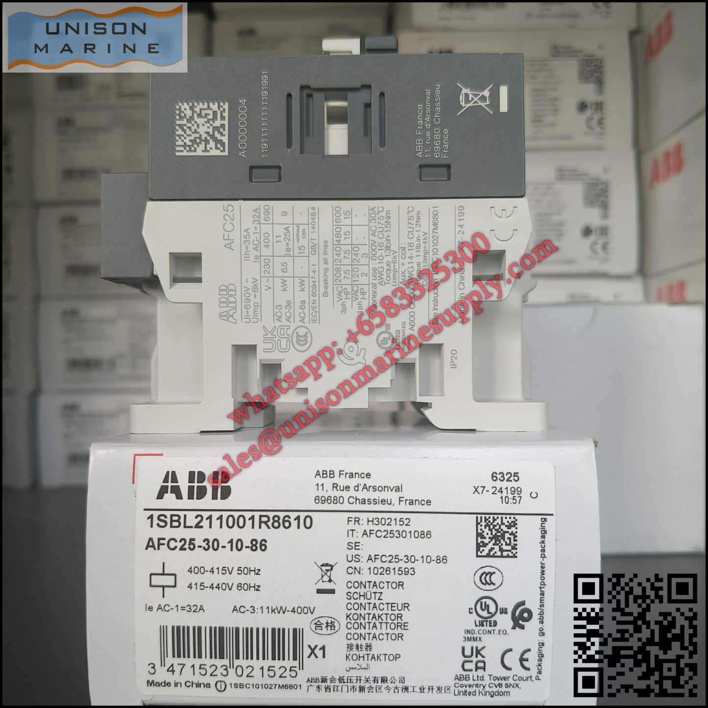 ABB Magnetic Contactors AF Series : AFC25-30-10-86*400-415V50Hz/415-440V60Hz,1SBL211001R8610