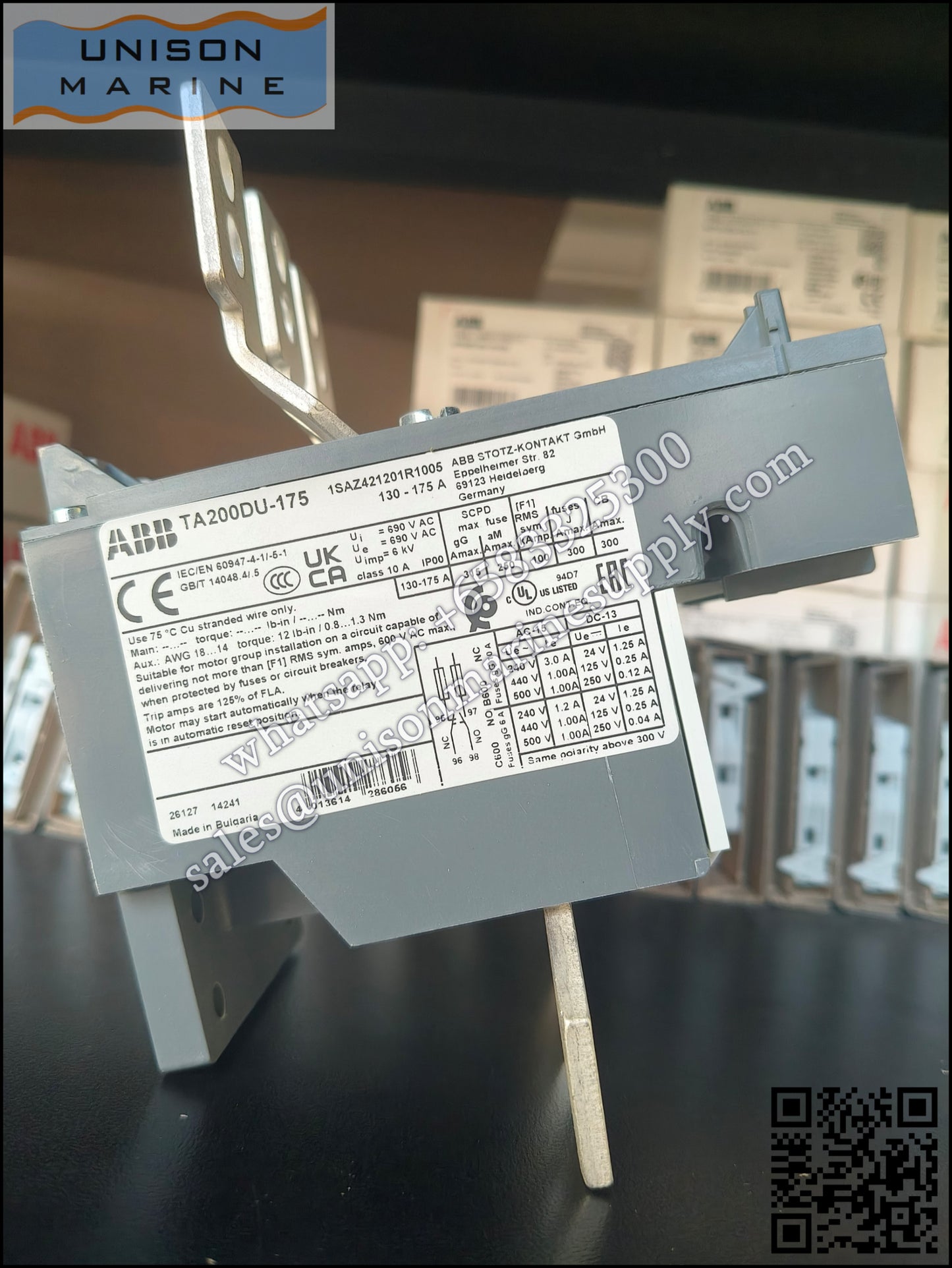 ABB Thermal Overload Relay 1 NO/1 NC:TA200DU-175（130...175A）,1SAZ421201R1005