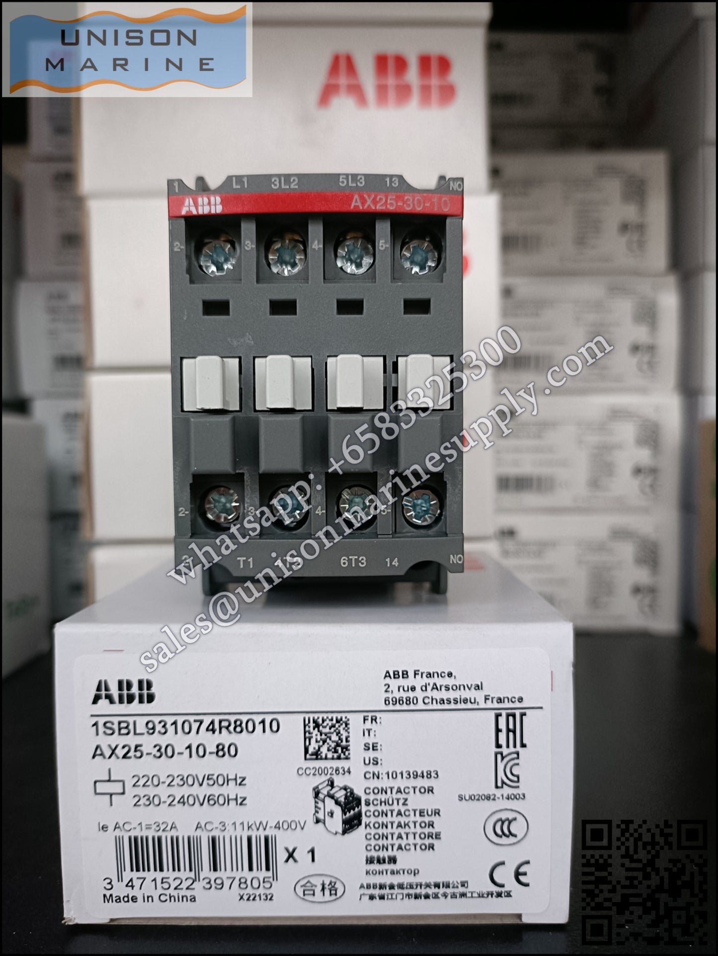 ABB Magnetic Contactors AX Series : AX25-30-10-80*220-230V50Hz/230-240V60Hz,1SBL931074R8010